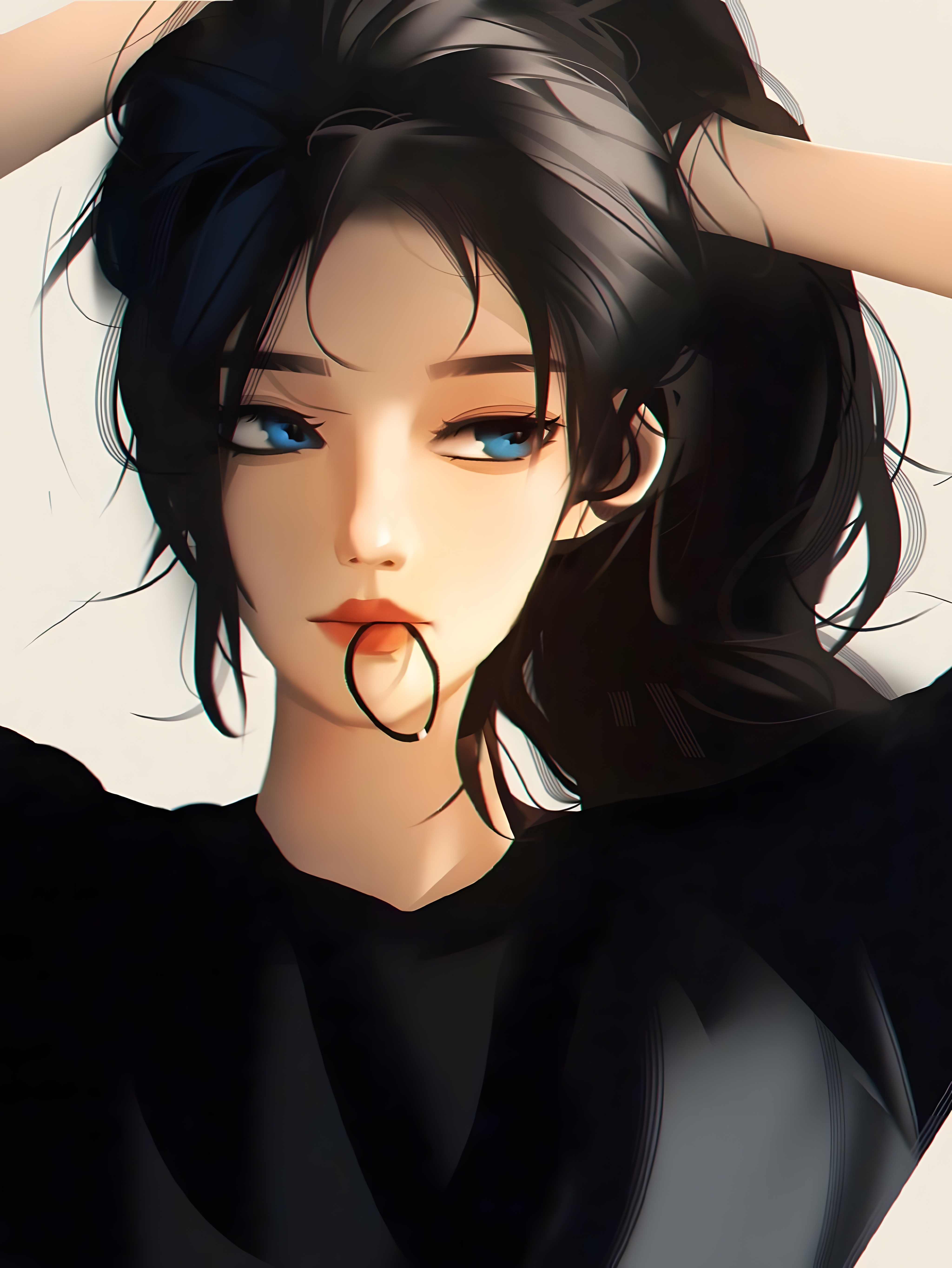 4K anime girl with blue eyes and black hair HD Phone Wallpaper
