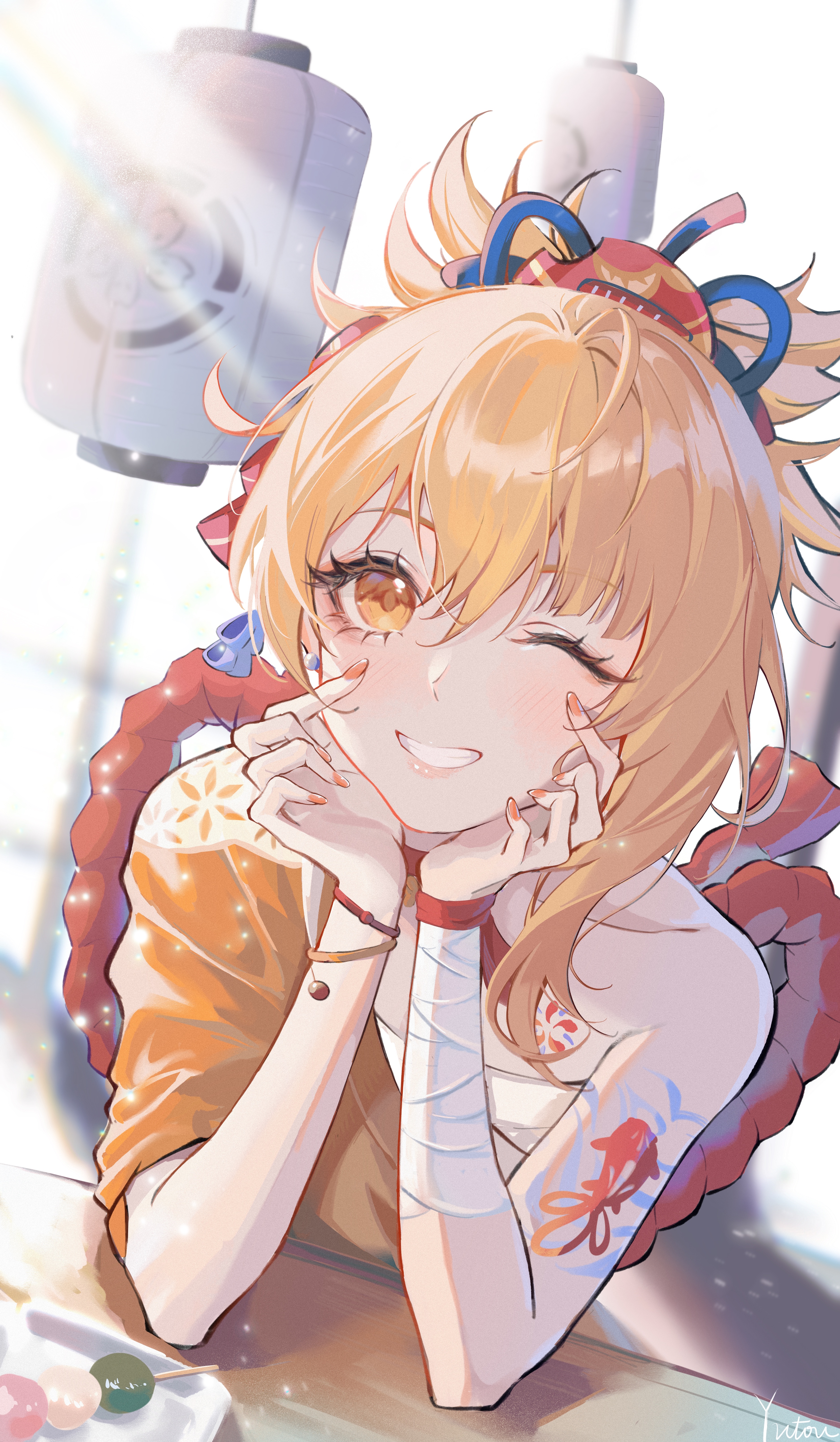 Yoimiya from Genshin Impact with a tattoo HD Phone Wallpaper