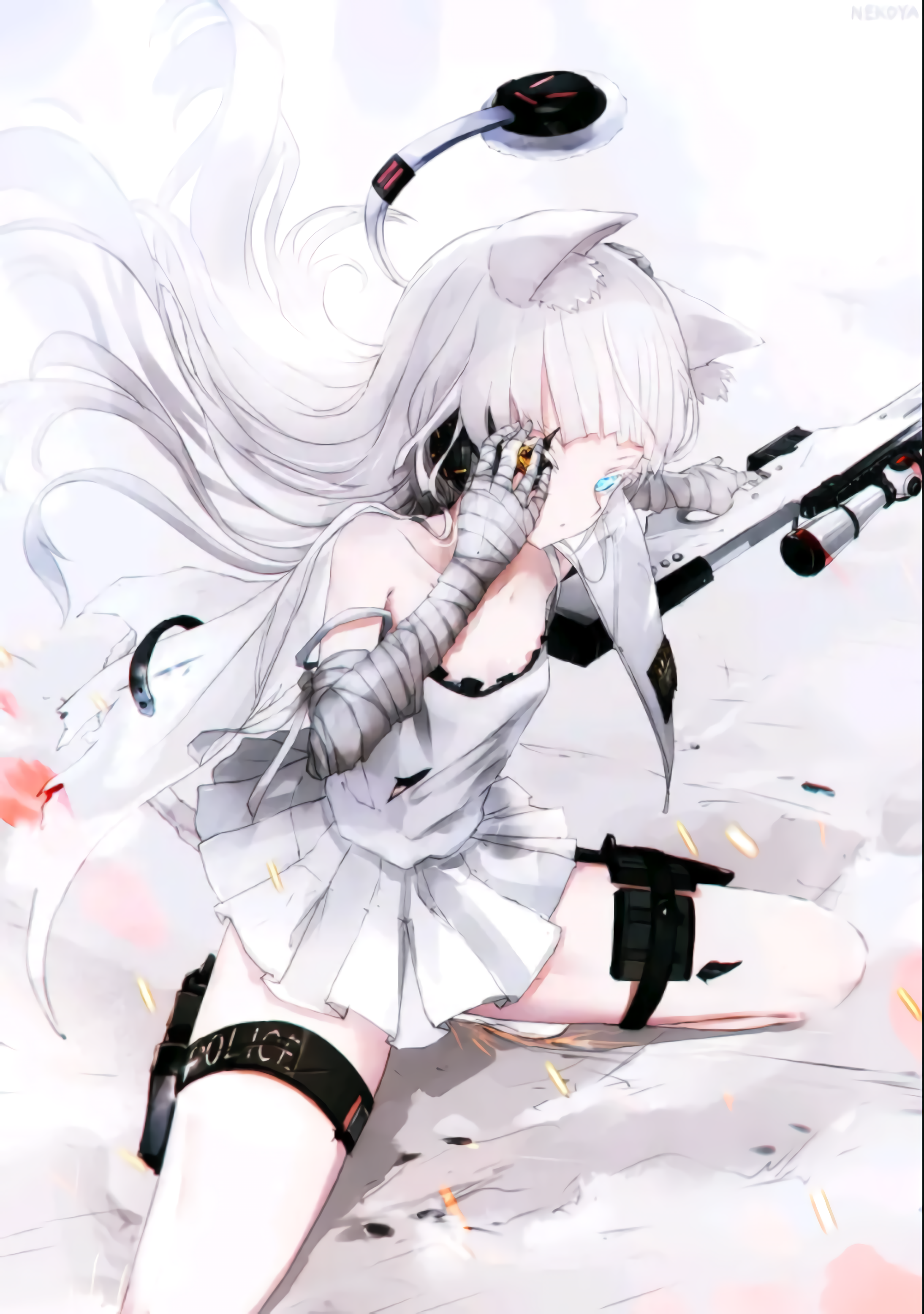 Cat girl with headphones and gun HD Phone Wallpaper