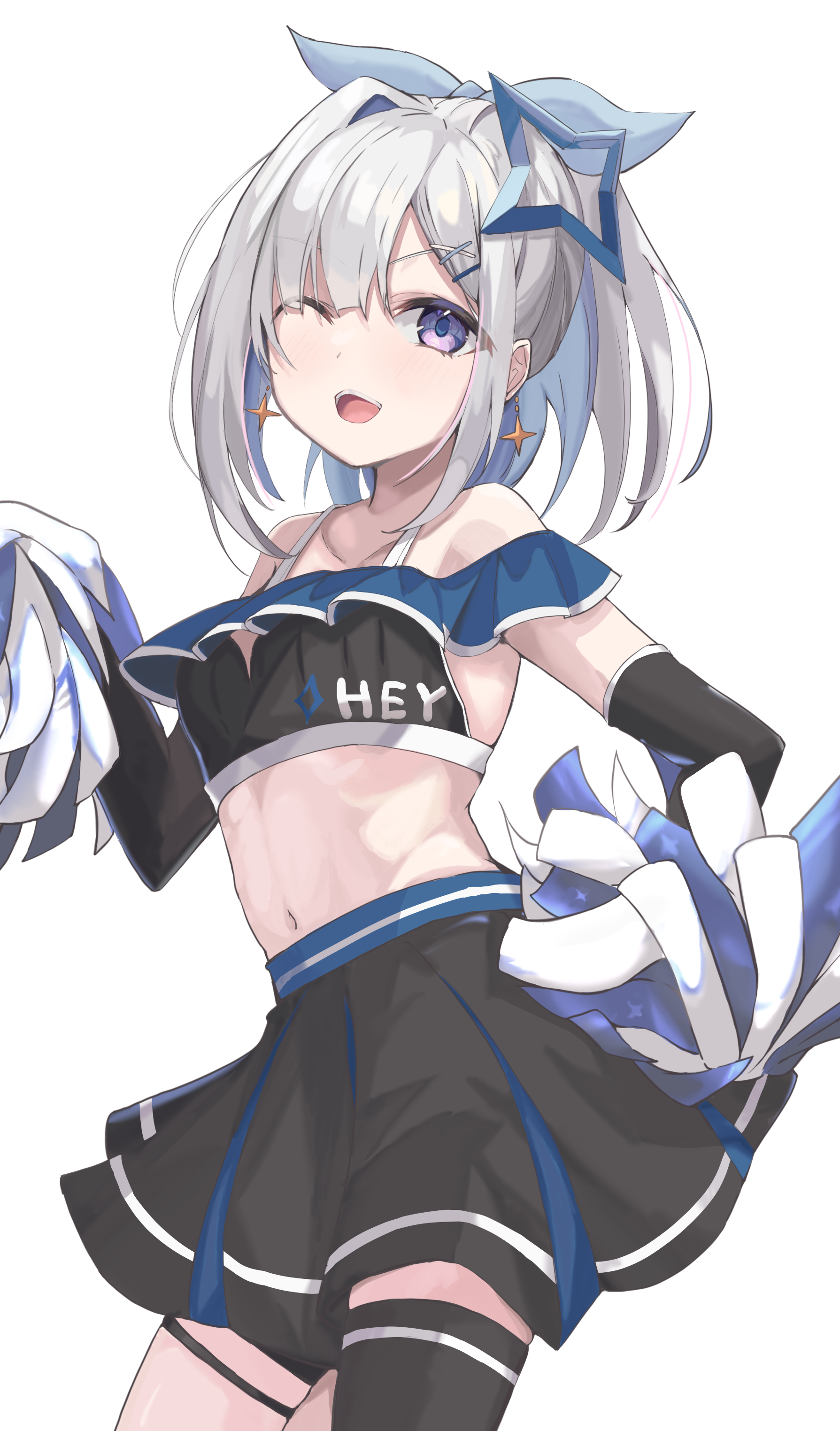 Cheerleader with white hair and blue accents HD Phone Wallpaper