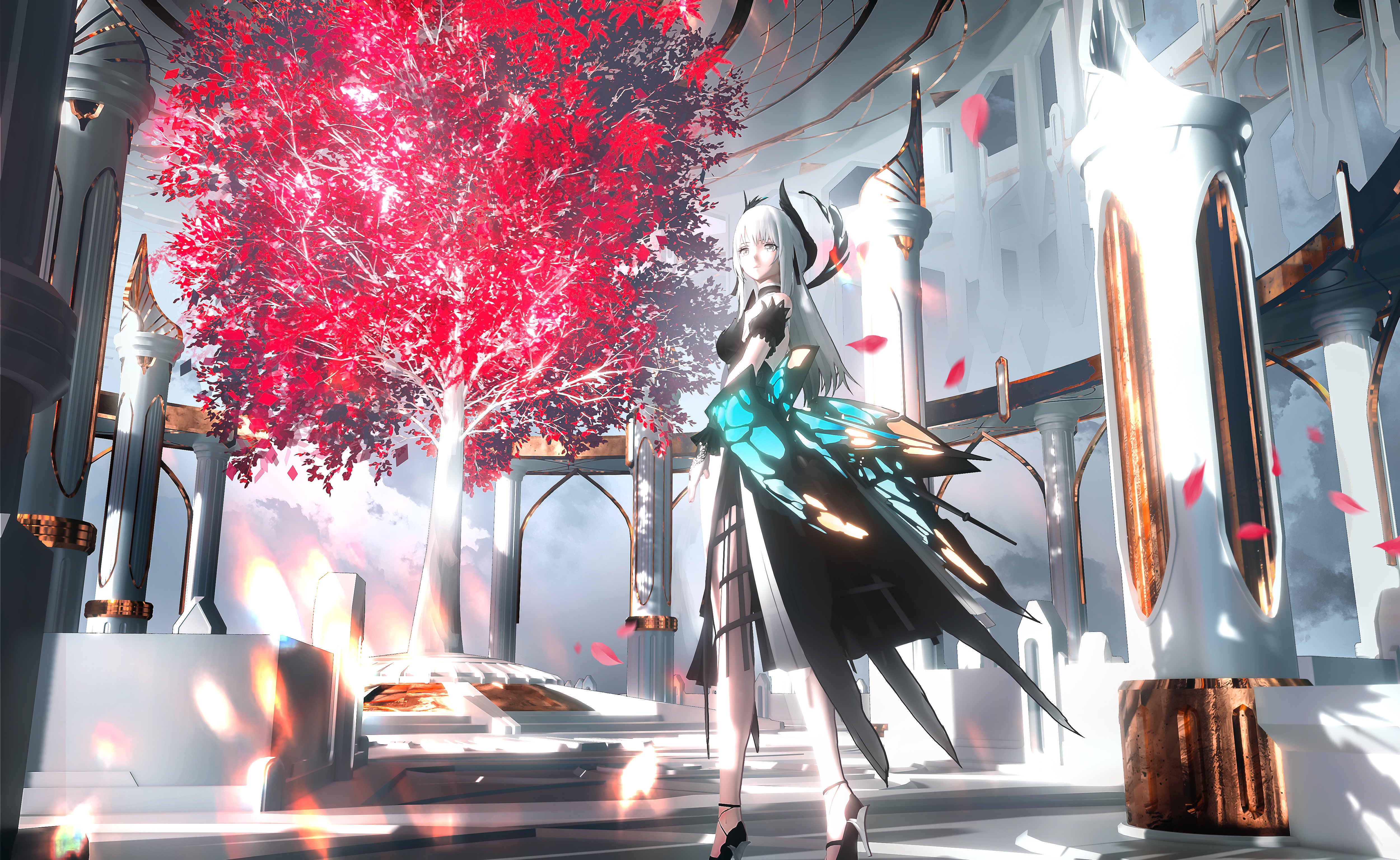 4K Punishing: Gray Raven Seymour with Red Tree HD Wallpaper