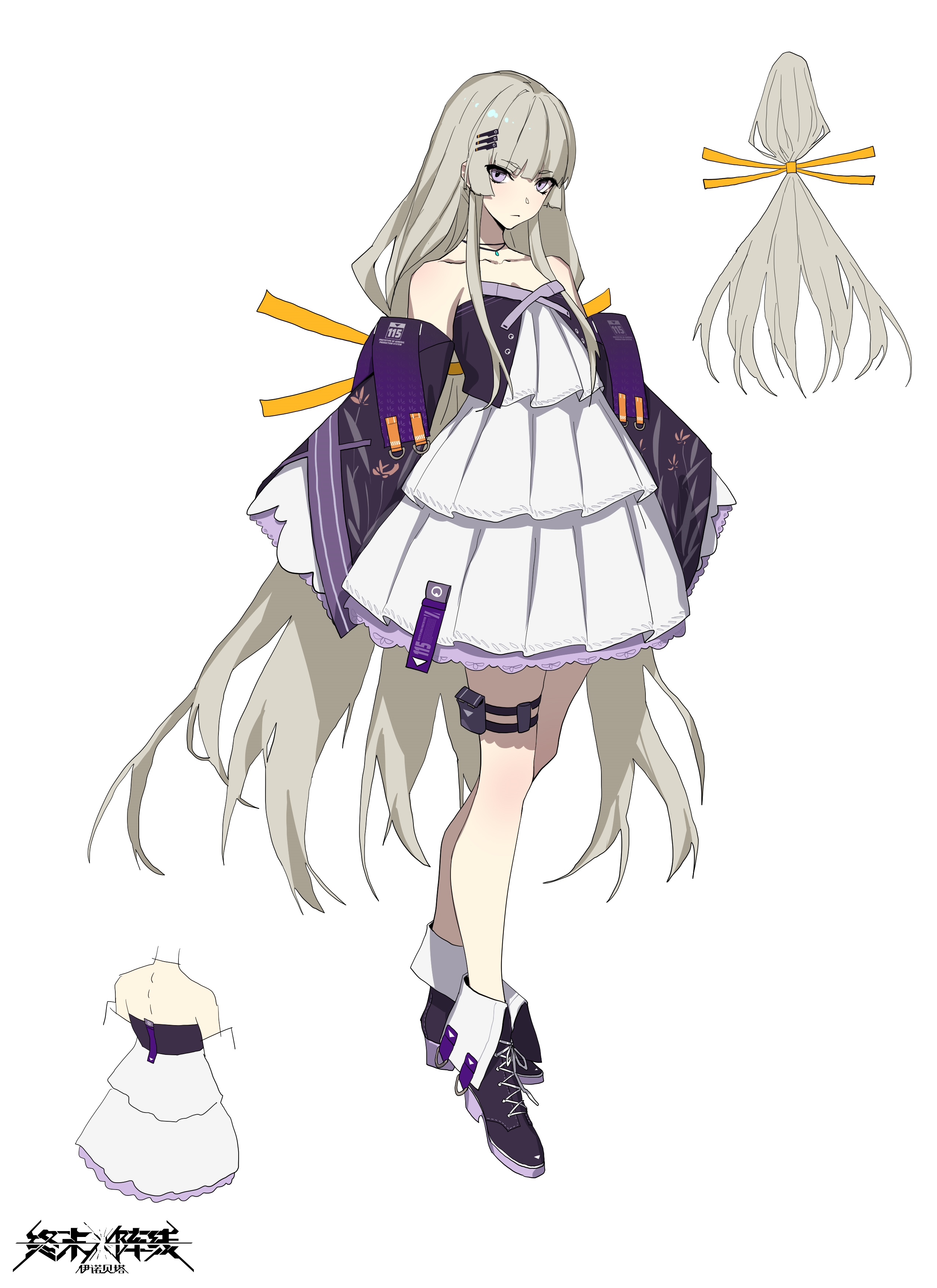 Anime girl with silver hair and purple accents HD Phone Wallpaper