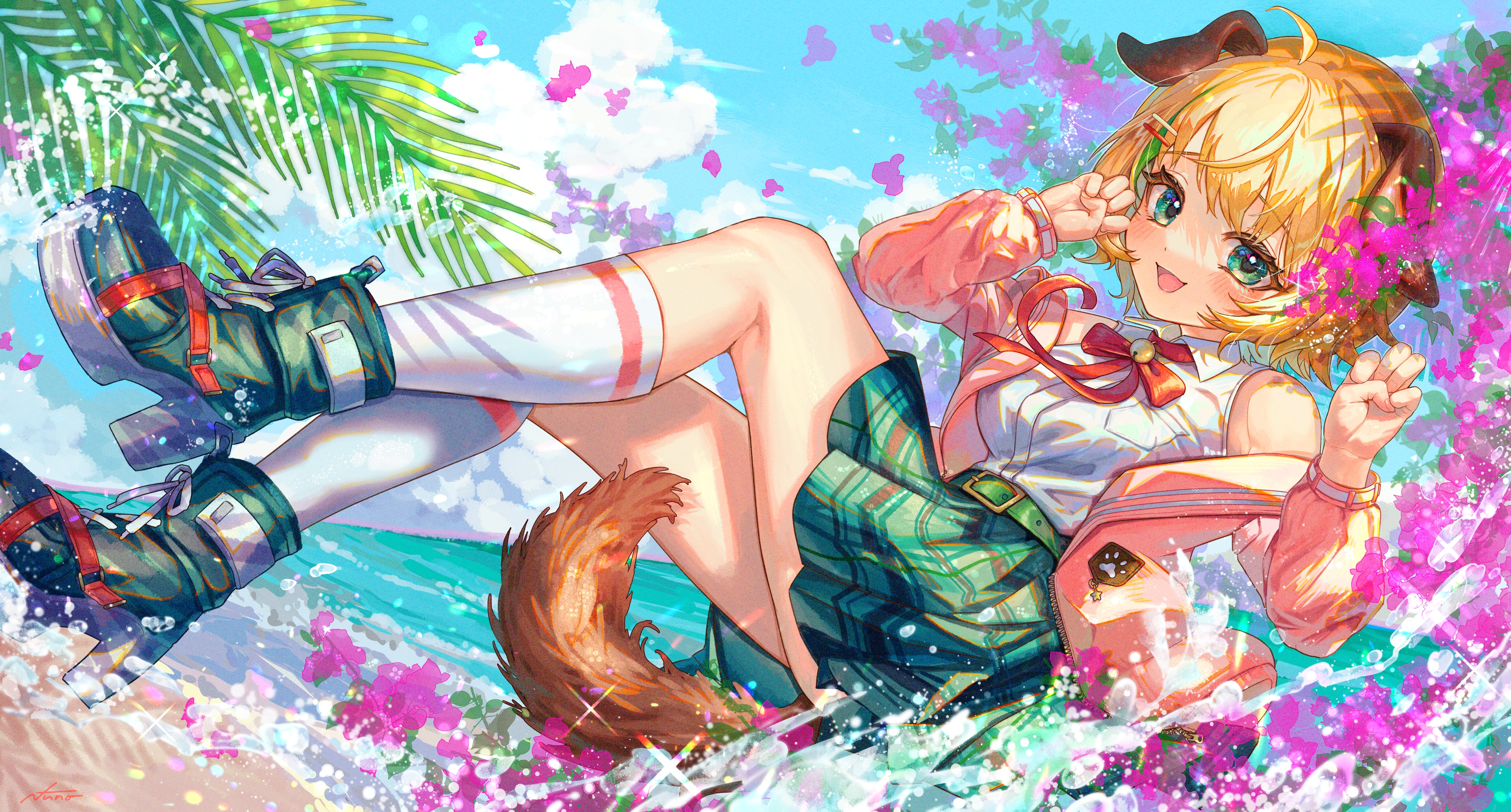 4K anime girl with blonde hair and dog ears HD Wallpaper