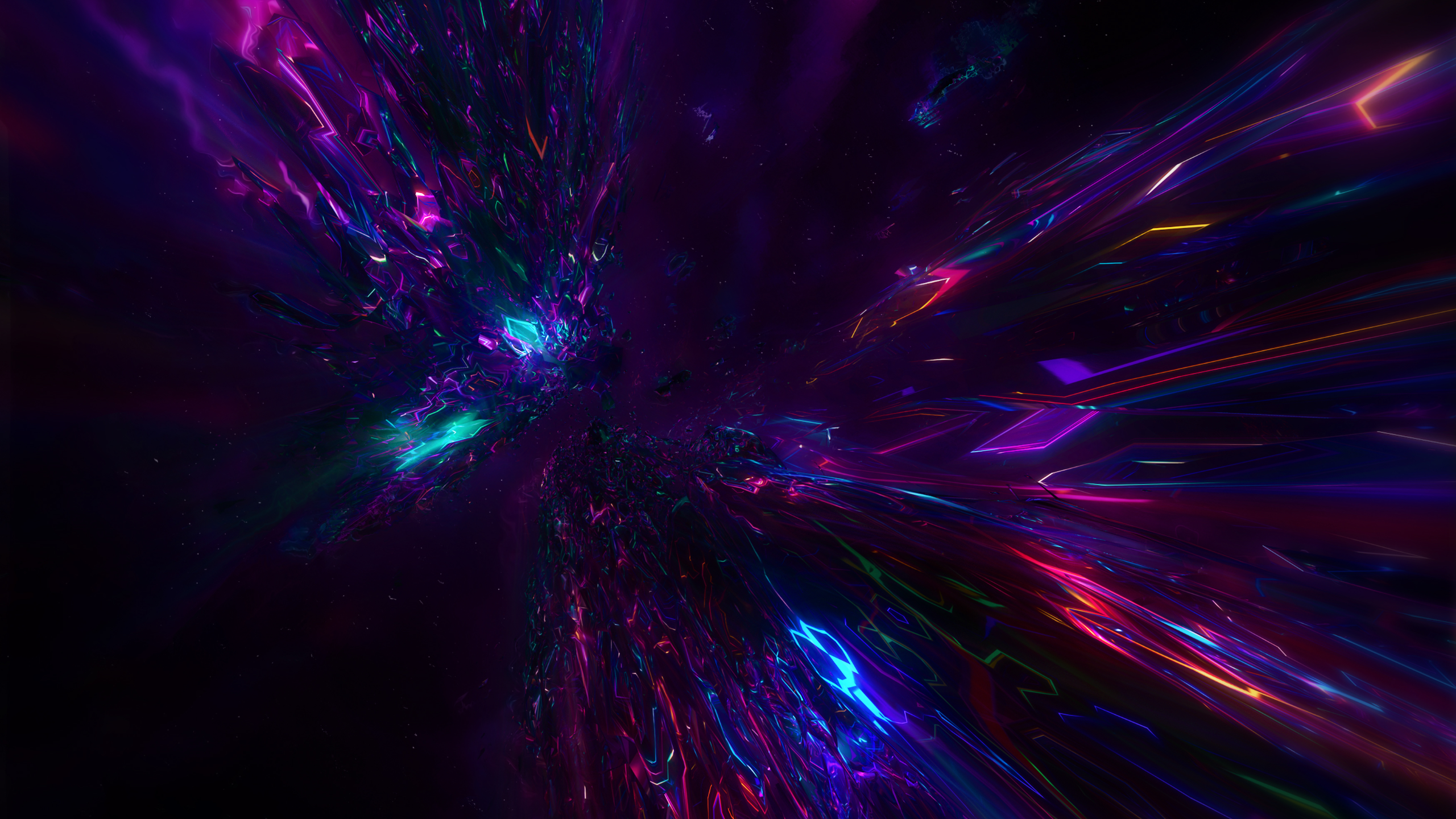 Abstract colorful geometric shapes in a dark void HD Wallpaper