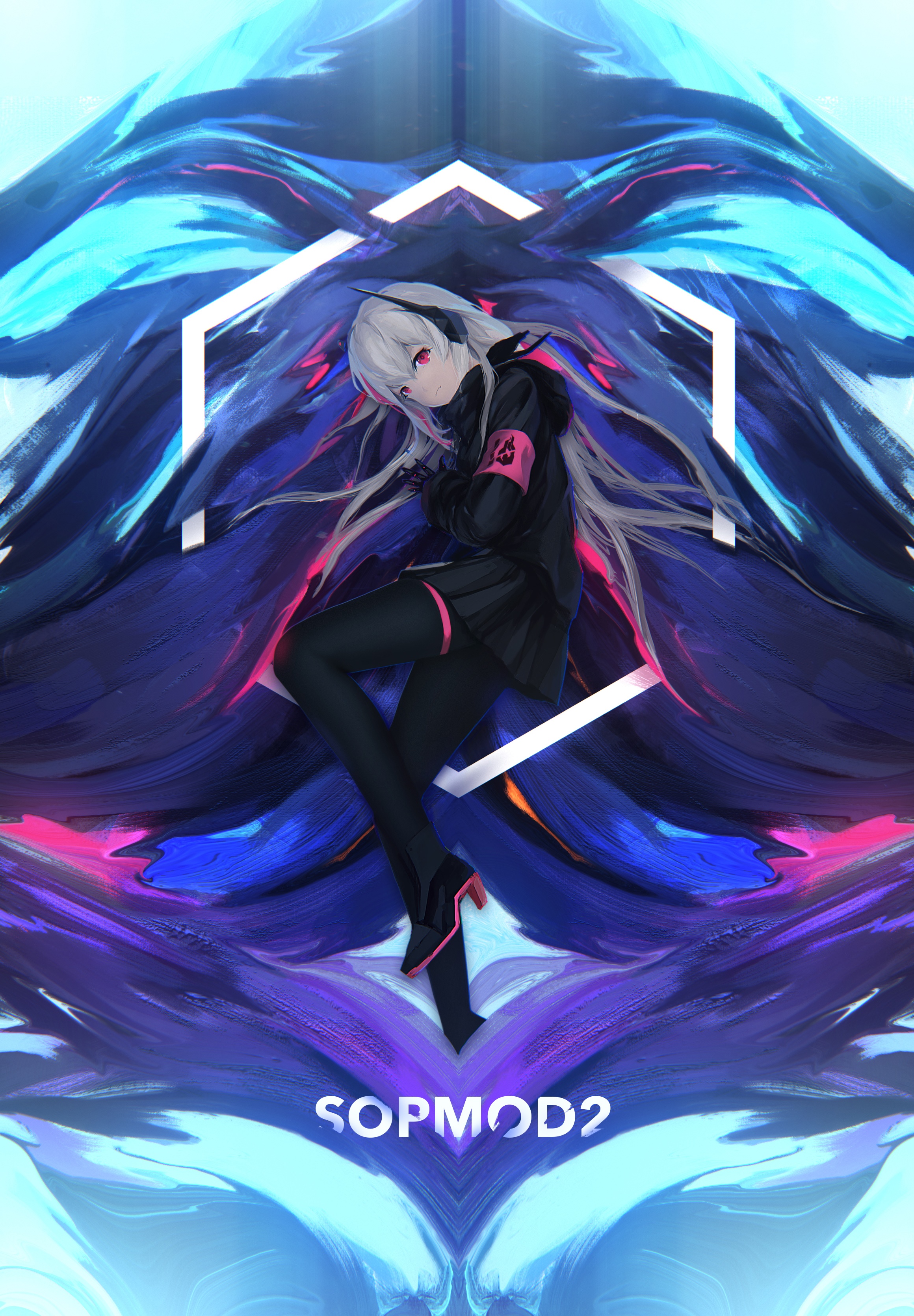 Anime girl SOPMOD? with white hair and red eyes HD Phone Wallpaper