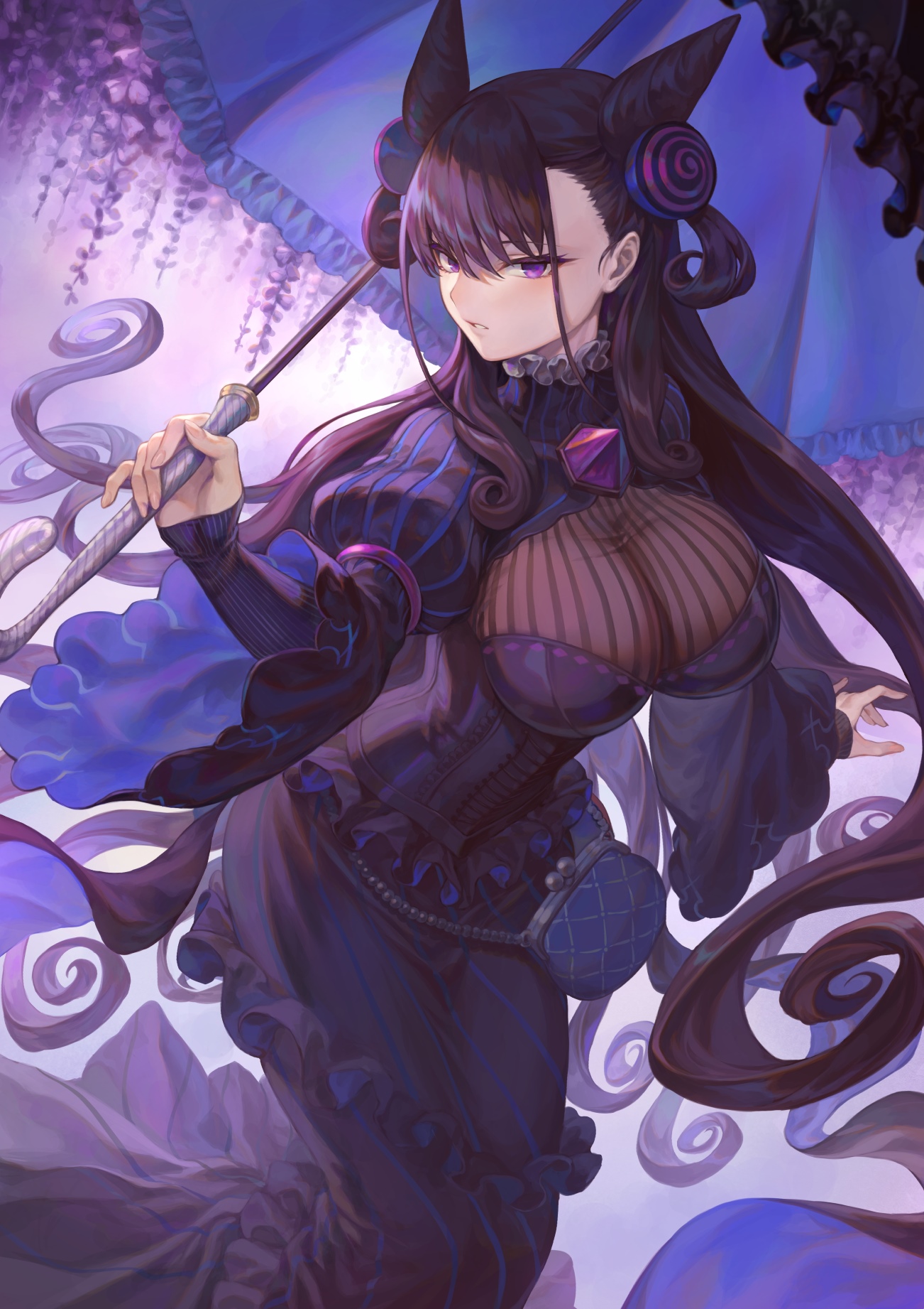 Murasaki Shikibu holding a parasol, Fate/Grand Order fan art HD Phone Wallpaper