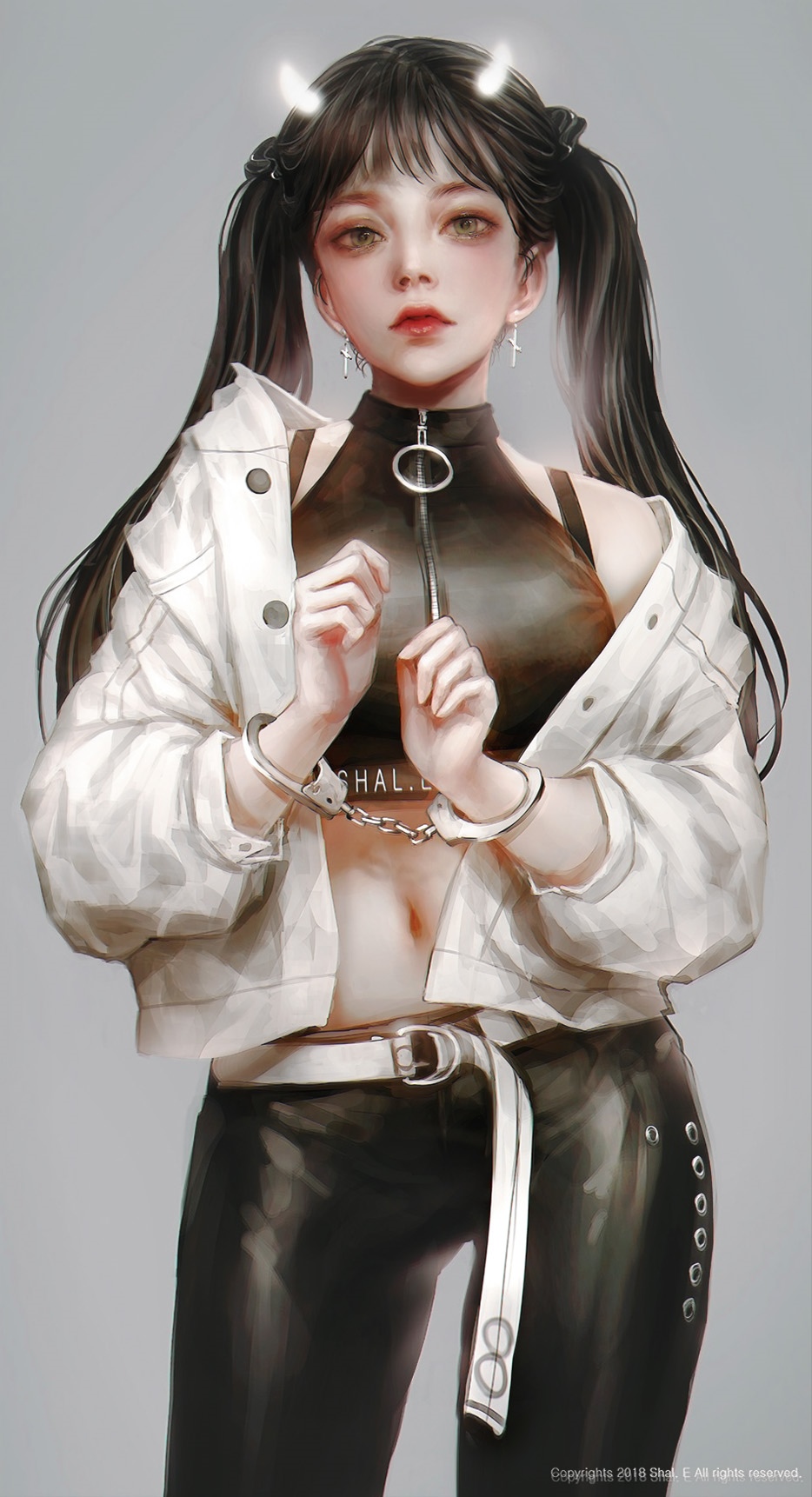 Fantasy girl with horns and handcuffs HD Phone Wallpaper