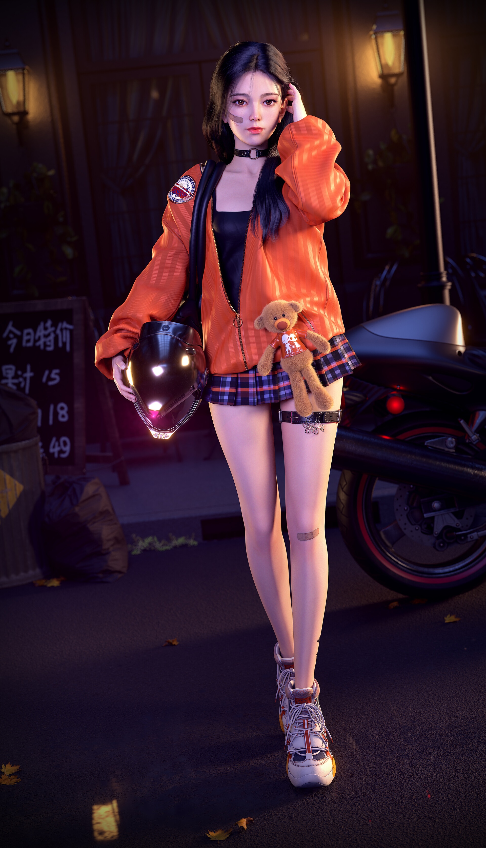 Asian woman with motorcycle helmet and teddy bear HD Phone Wallpaper