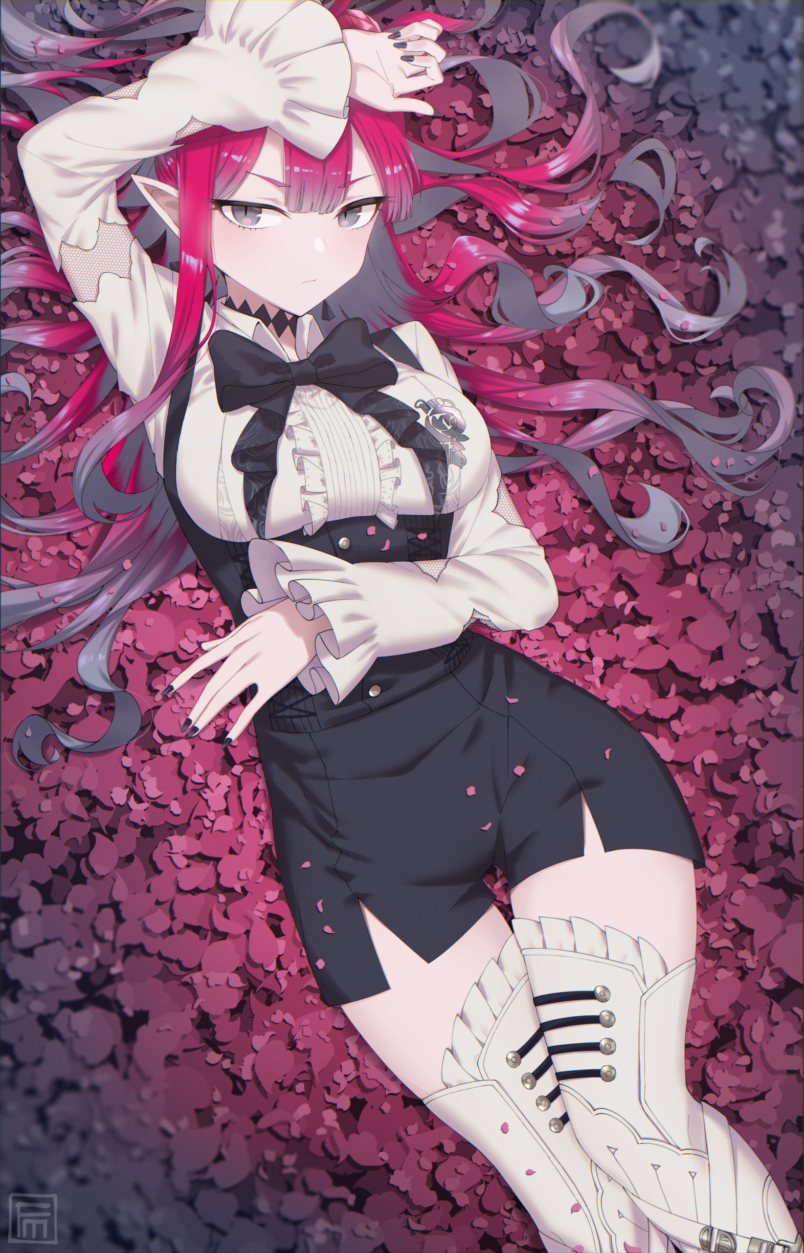 Baobhan Sith from Fate/Grand Order lying on pink petals HD Phone Wallpaper