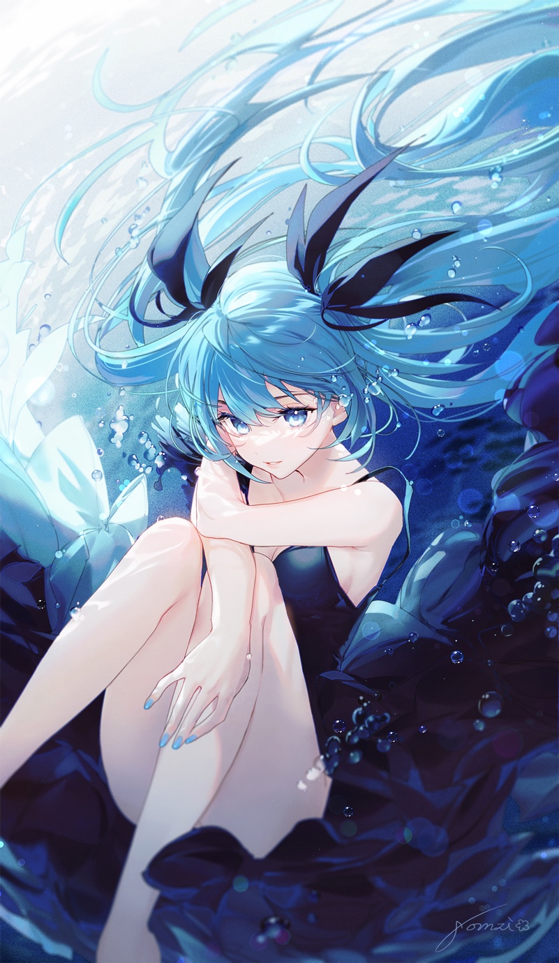 Hatsune Miku underwater artwork by Gomzi HD Phone Wallpaper