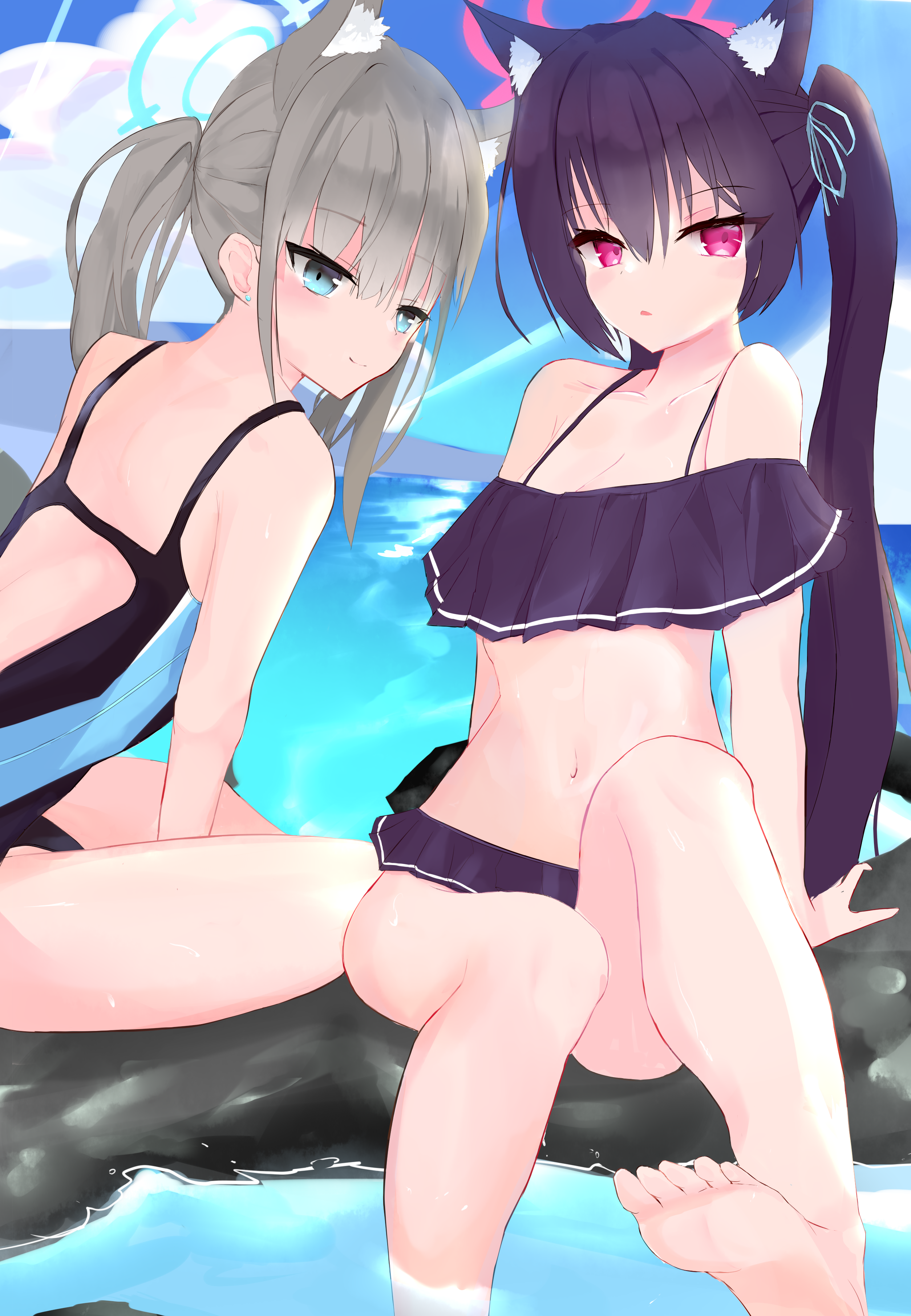 Shiroko and Kuromi Serika from Blue Archive at the beach HD Phone Wallpaper