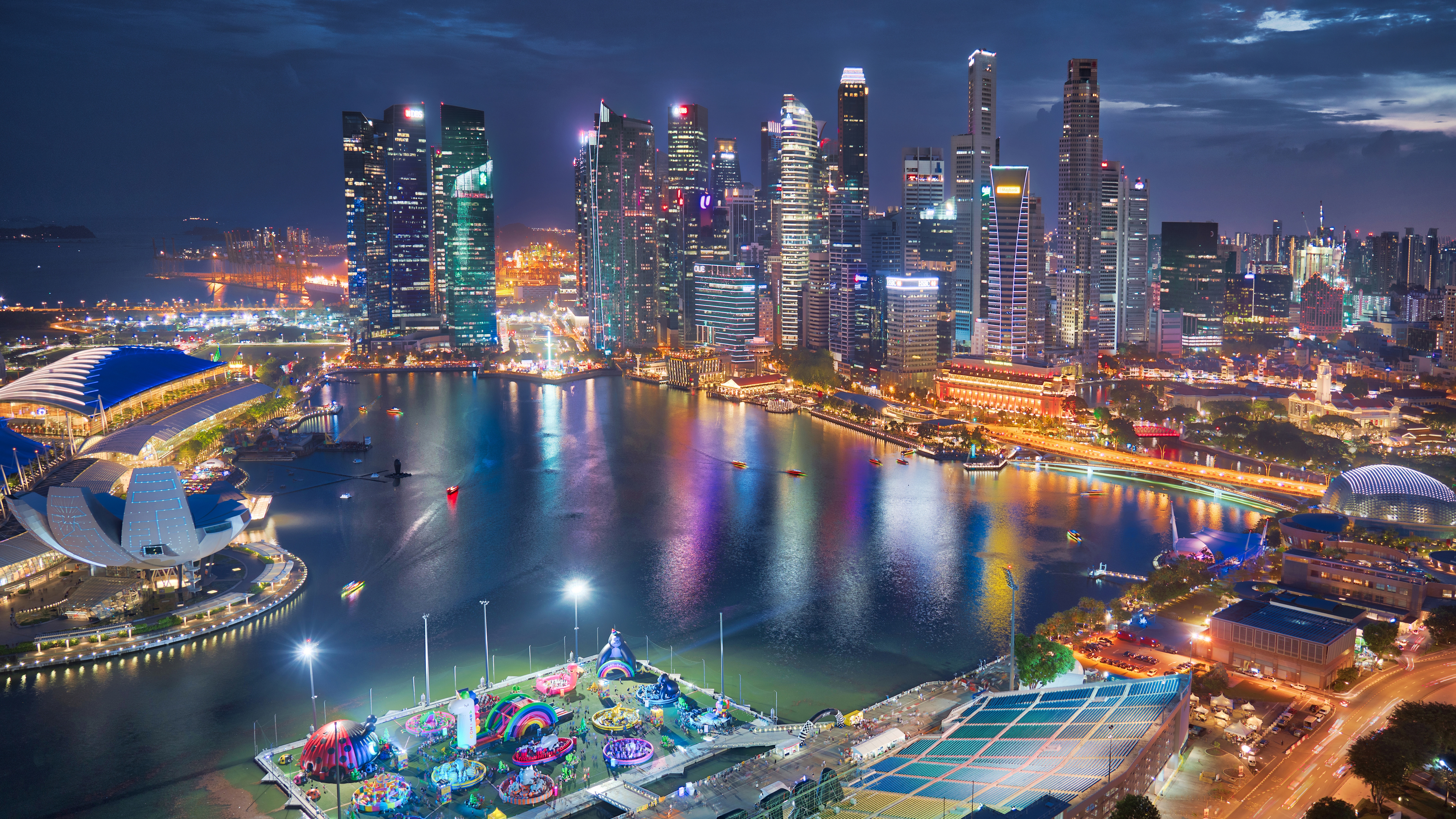 Singapore skyline at night with Marina Bay Sands HD Wallpaper