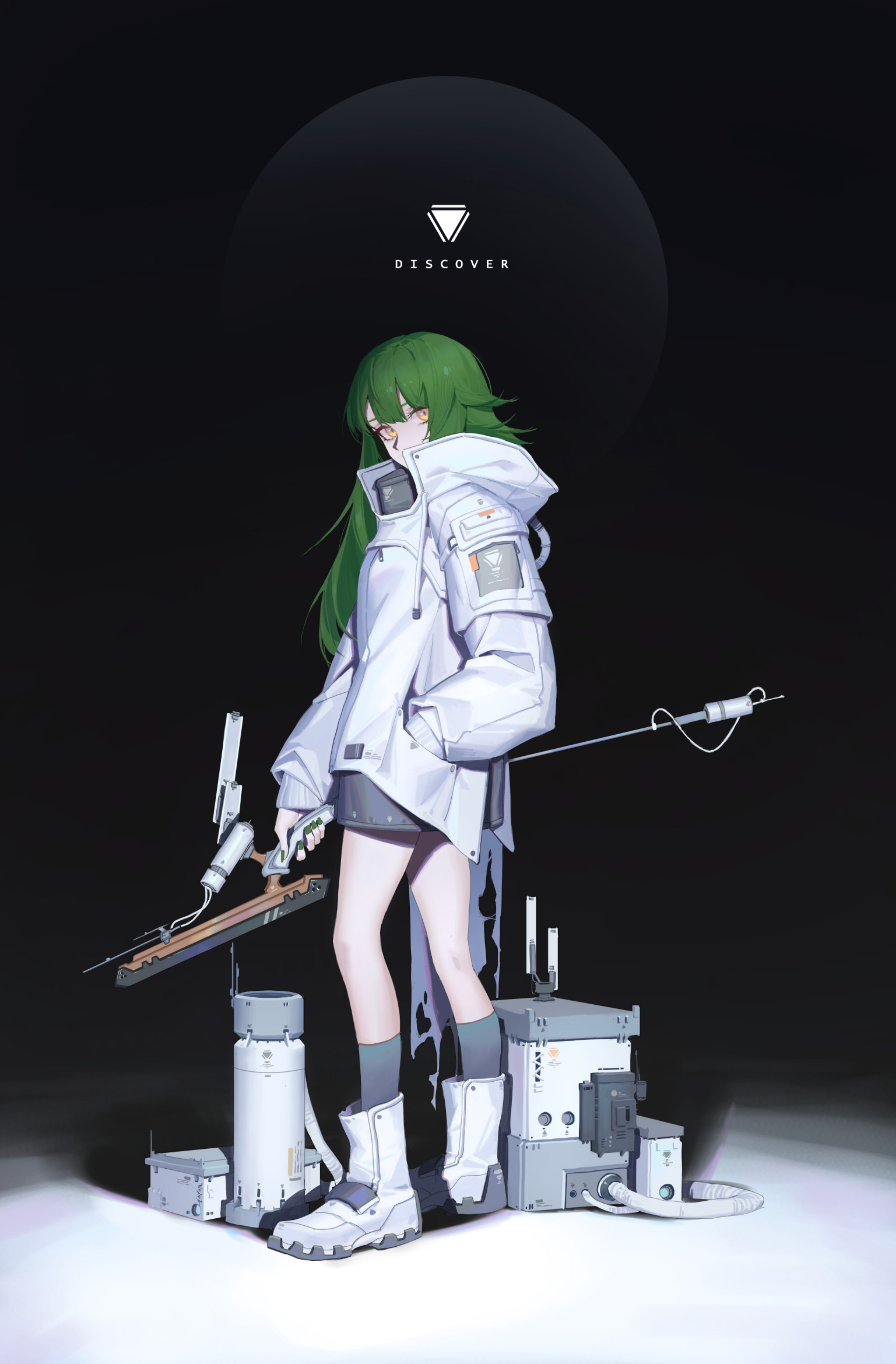 Anime girl with green hair and yellow eyes HD Phone Wallpaper