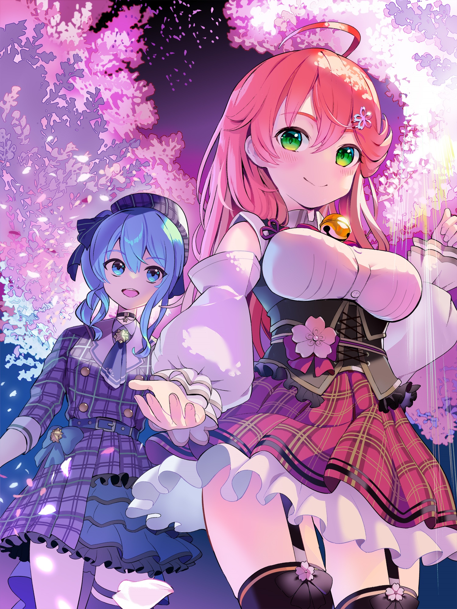 Sakura Miko and Hoshimachi Suisei with pink and blue hair HD Phone Wallpaper