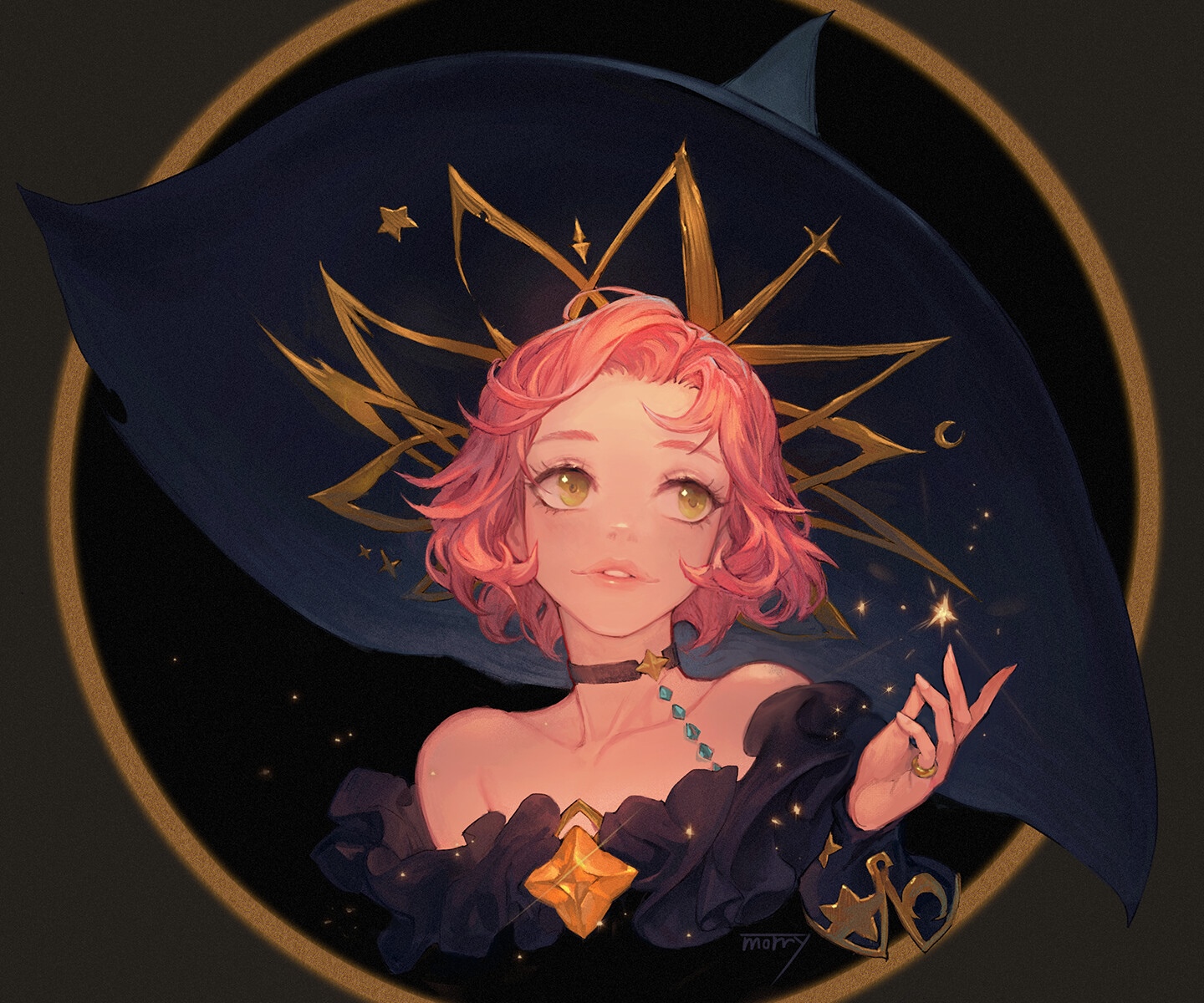Morry the witch with pink hair and a star hat HD Wallpaper