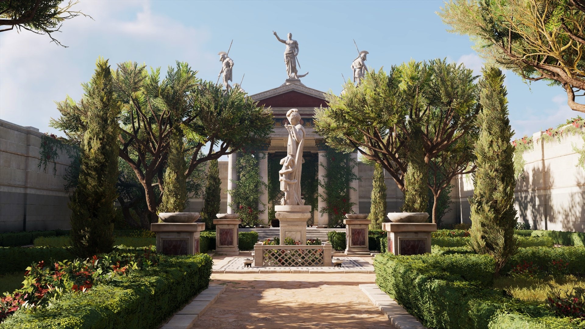 Assassin's Creed Origins screenshot of a garden with statues HD Wallpaper