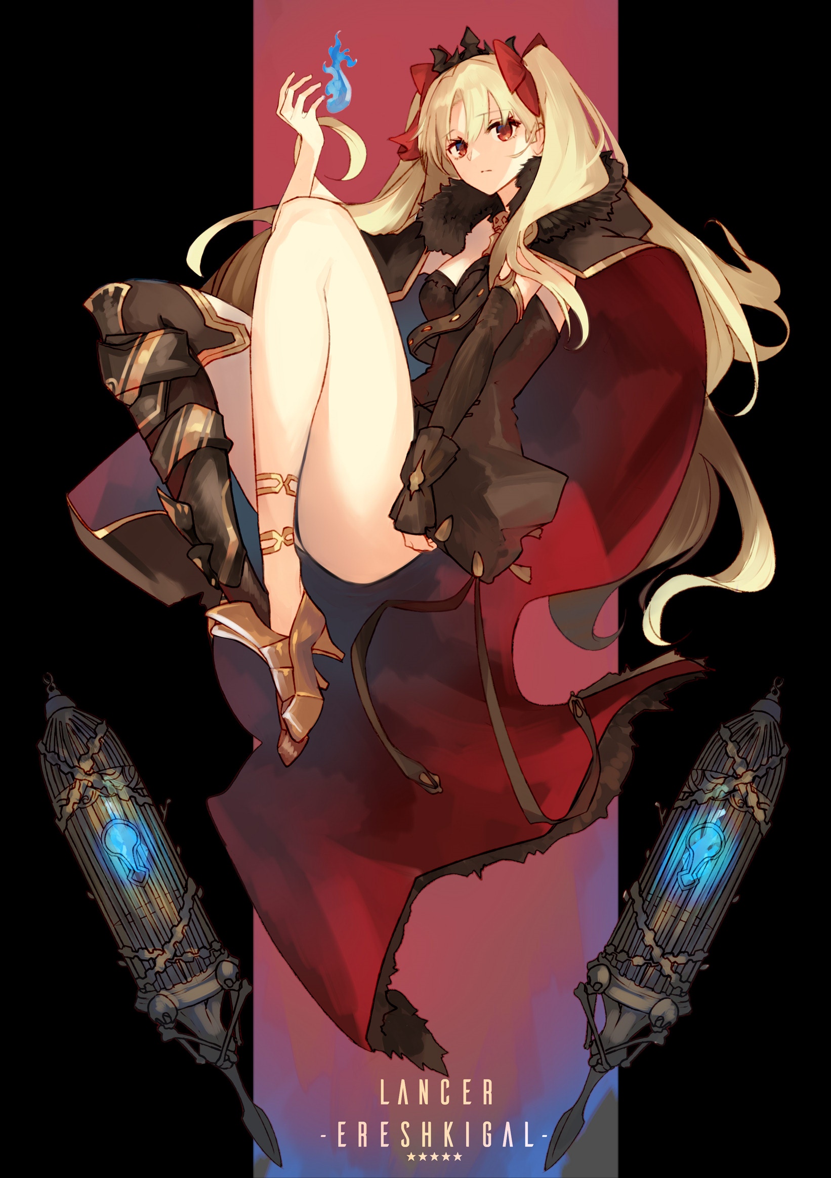 Ereshkigal from Fate/Grand Order with blue flames HD Phone Wallpaper