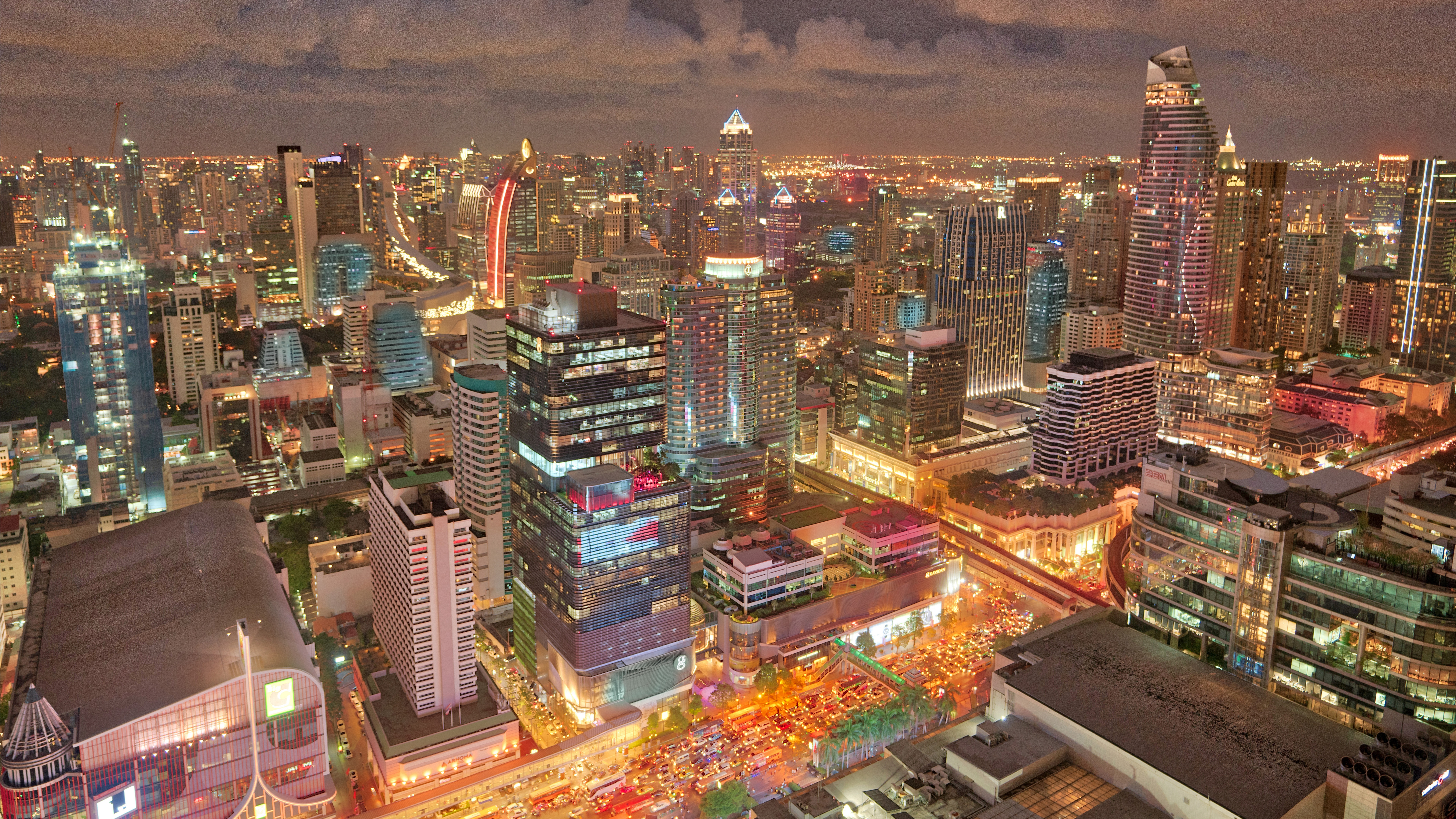 4K Bangkok Thailand Cityscape at Night HD Wallpaper