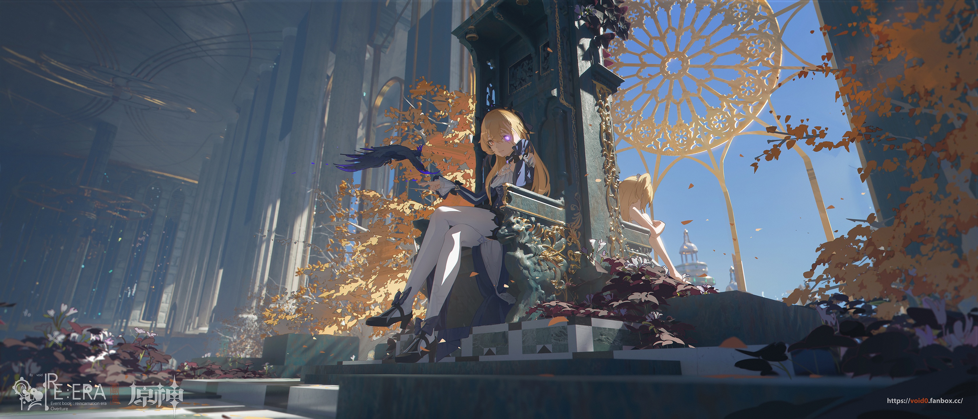 Fischl sits on a throne in Genshin Impact HD Wallpaper