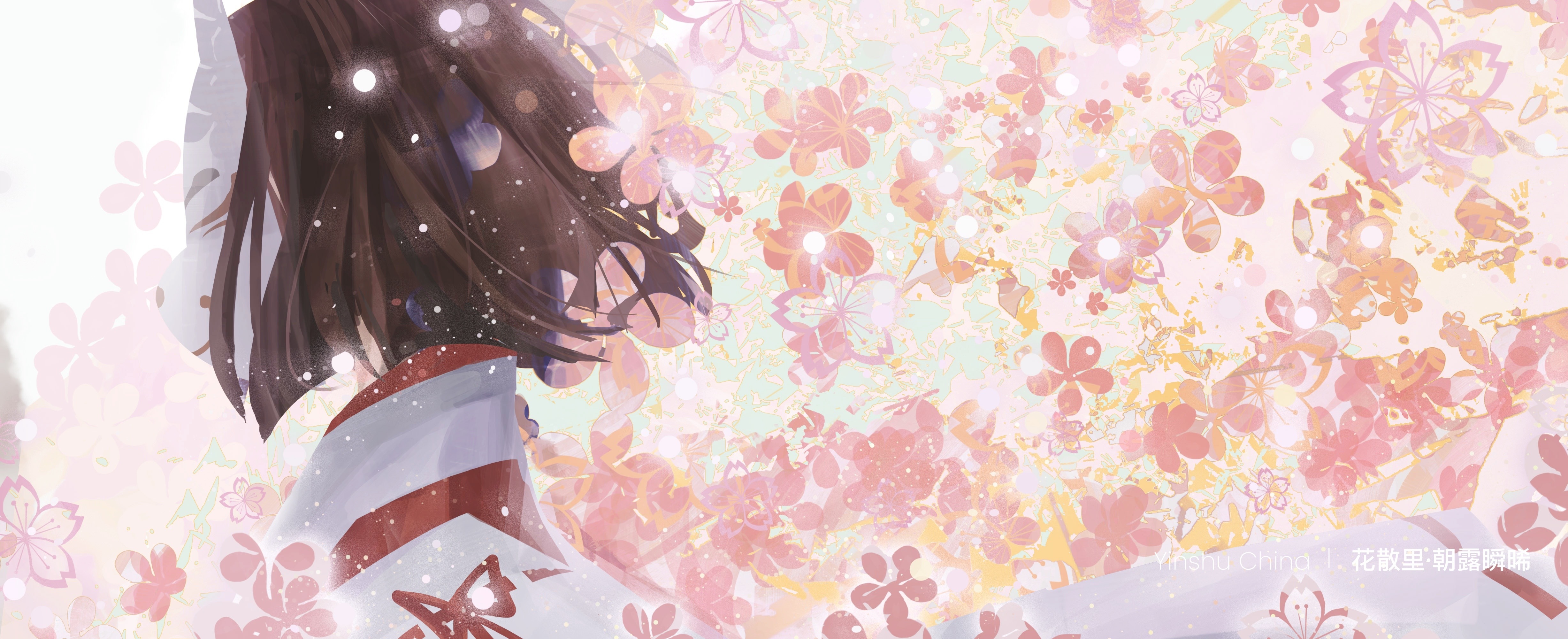 Genshin Impact fan art with kimono and cherry blossoms HD Wallpaper