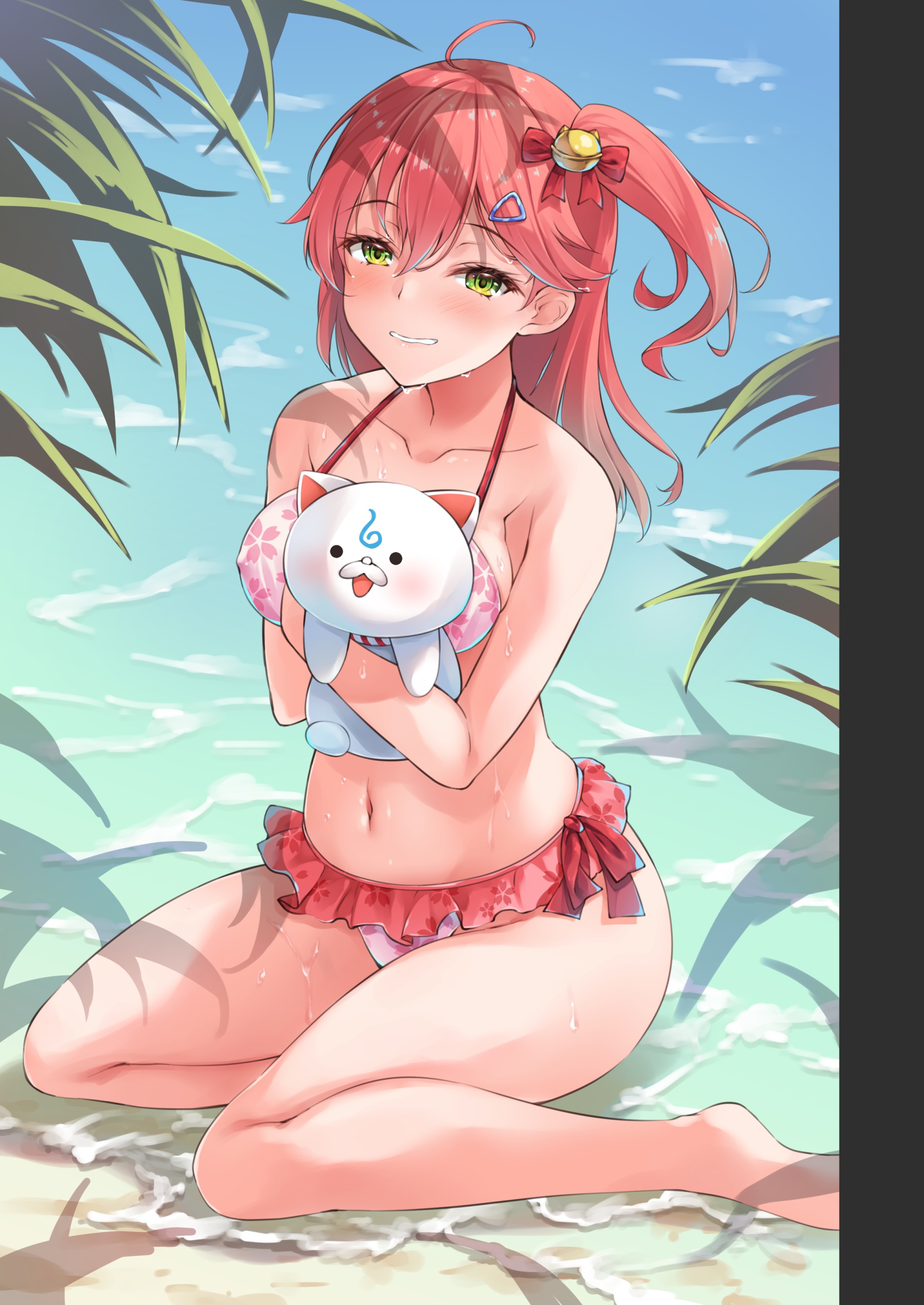 Sakura Miko in a Bikini Holding a Plush Toy HD Phone Wallpaper
