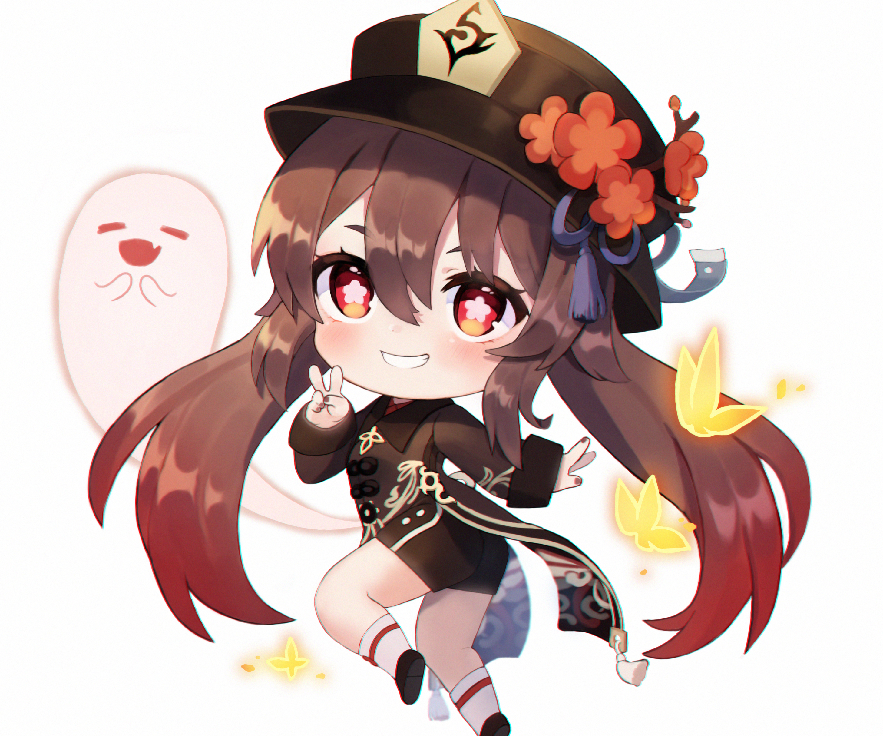 Hu Tao and Ghost Chibi HD Wallpaper