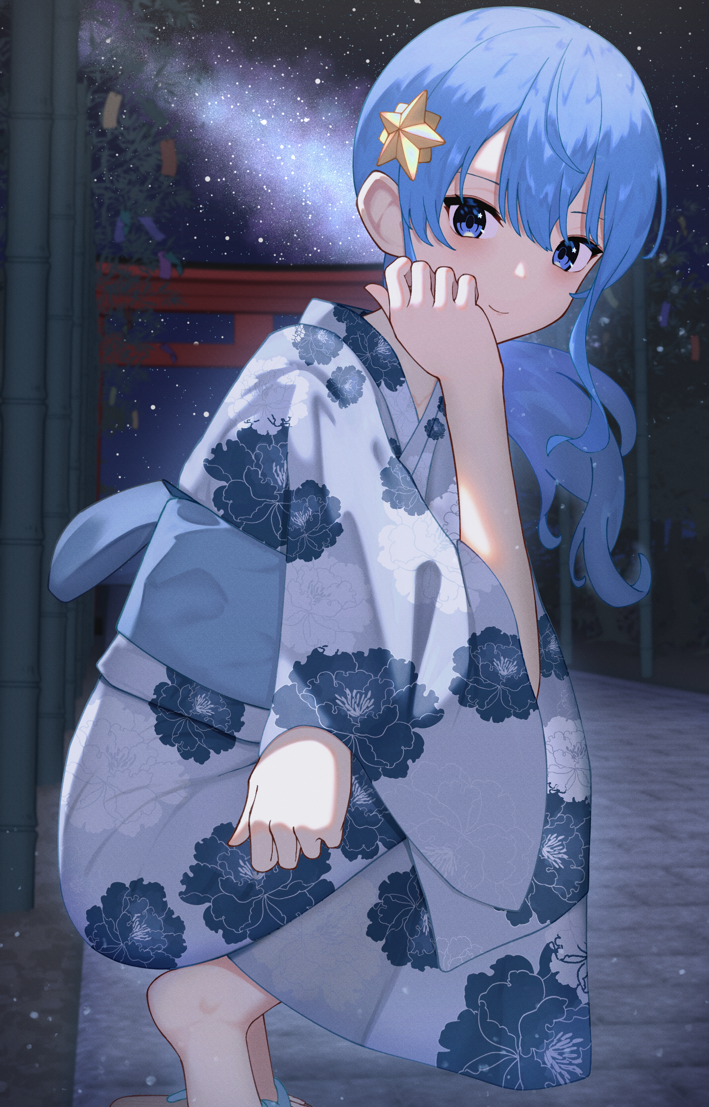 Hoshimachi Suisei in a Yukata under the Stars HD Phone Wallpaper