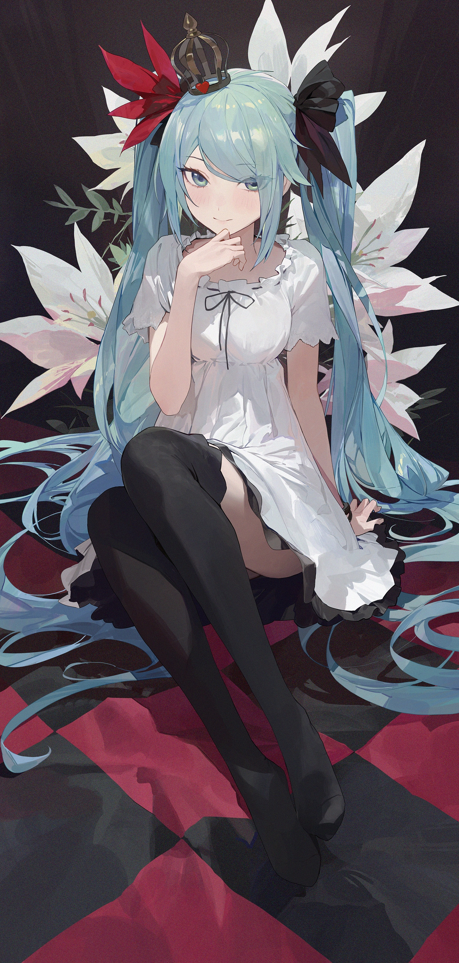 Hatsune Miku with Crown and White Dress HD Phone Wallpaper