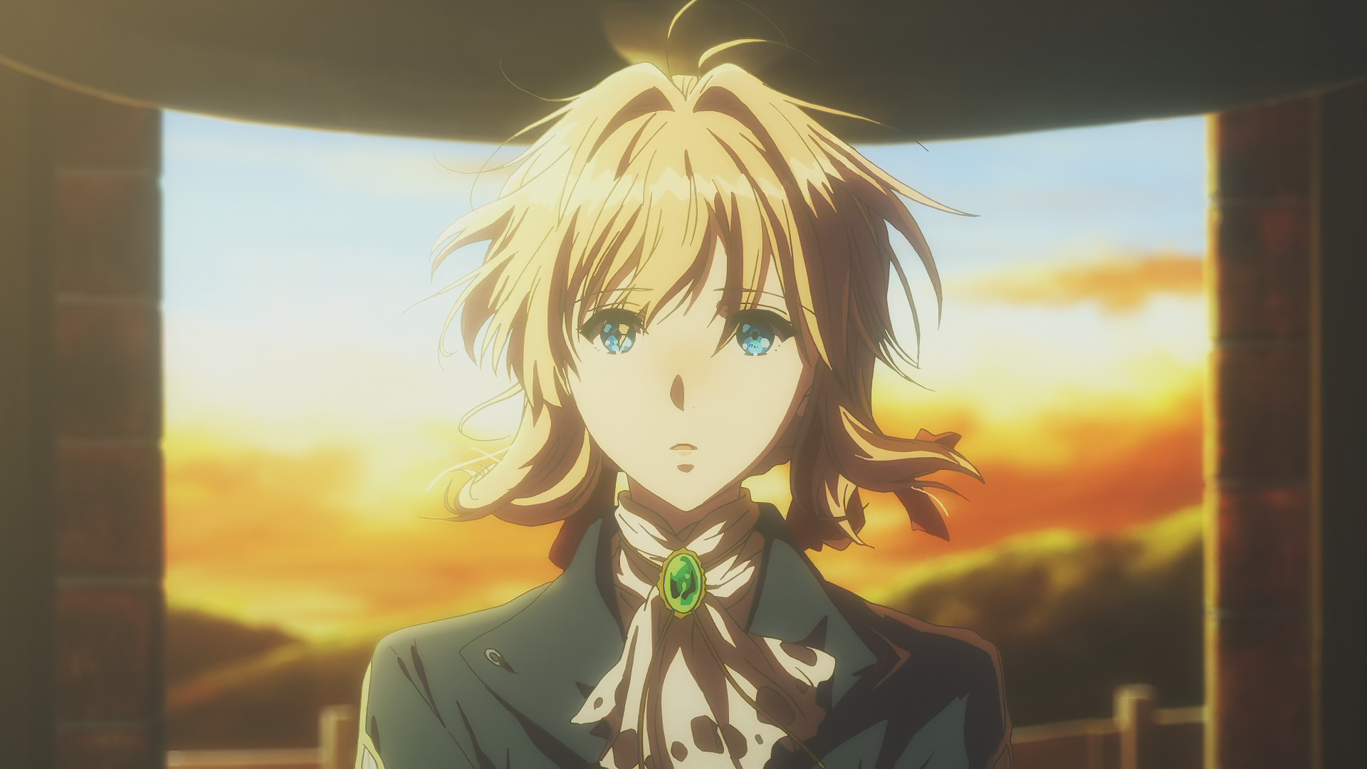Violet Evergarden in a dark coat and ruffled shirt HD Wallpaper
