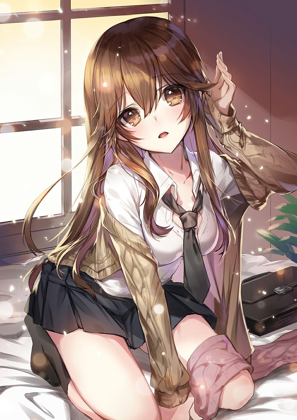 Anime girl with brown hair and eyes HD Phone Wallpaper