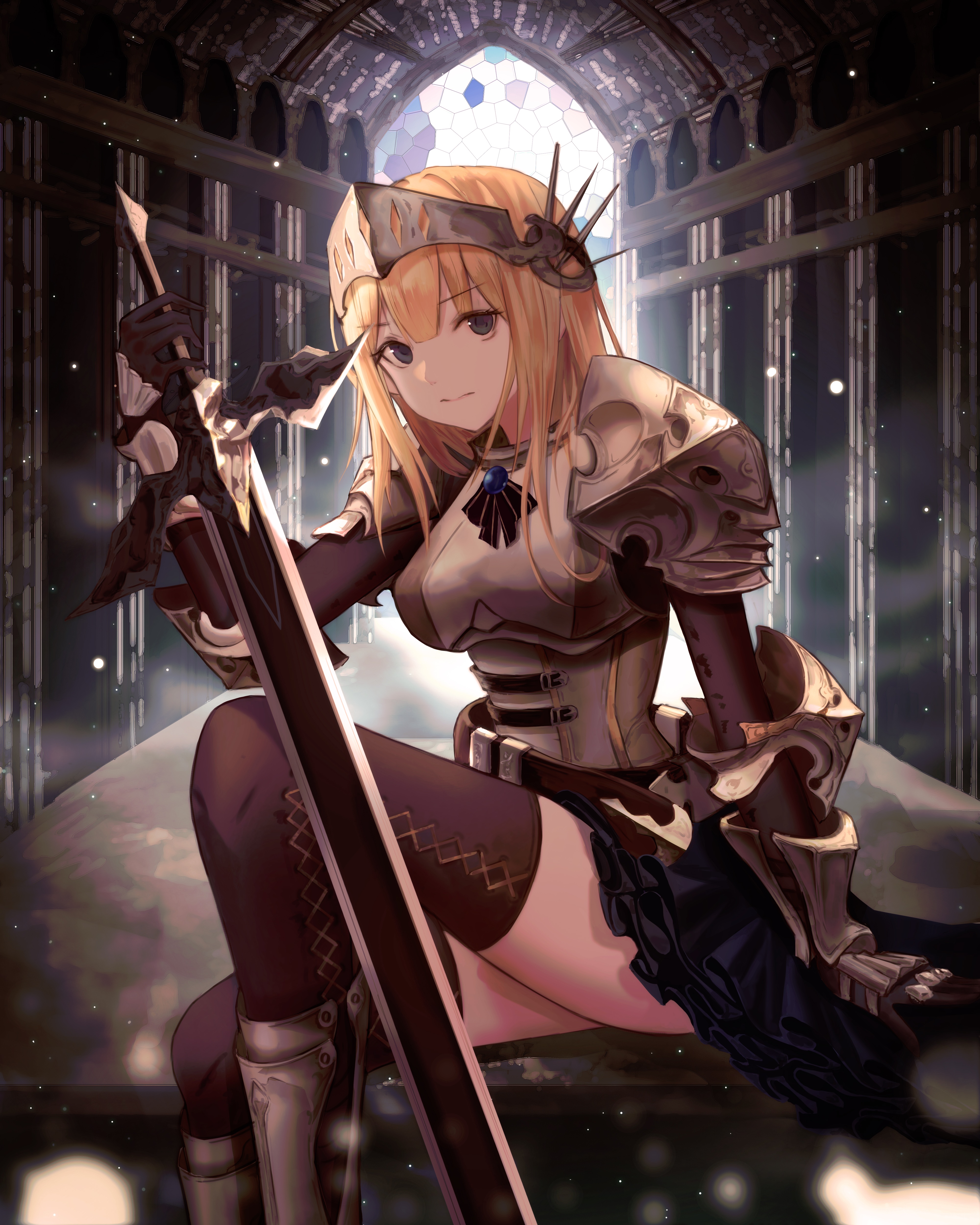 4K blonde knight with sword and armor HD Phone Wallpaper