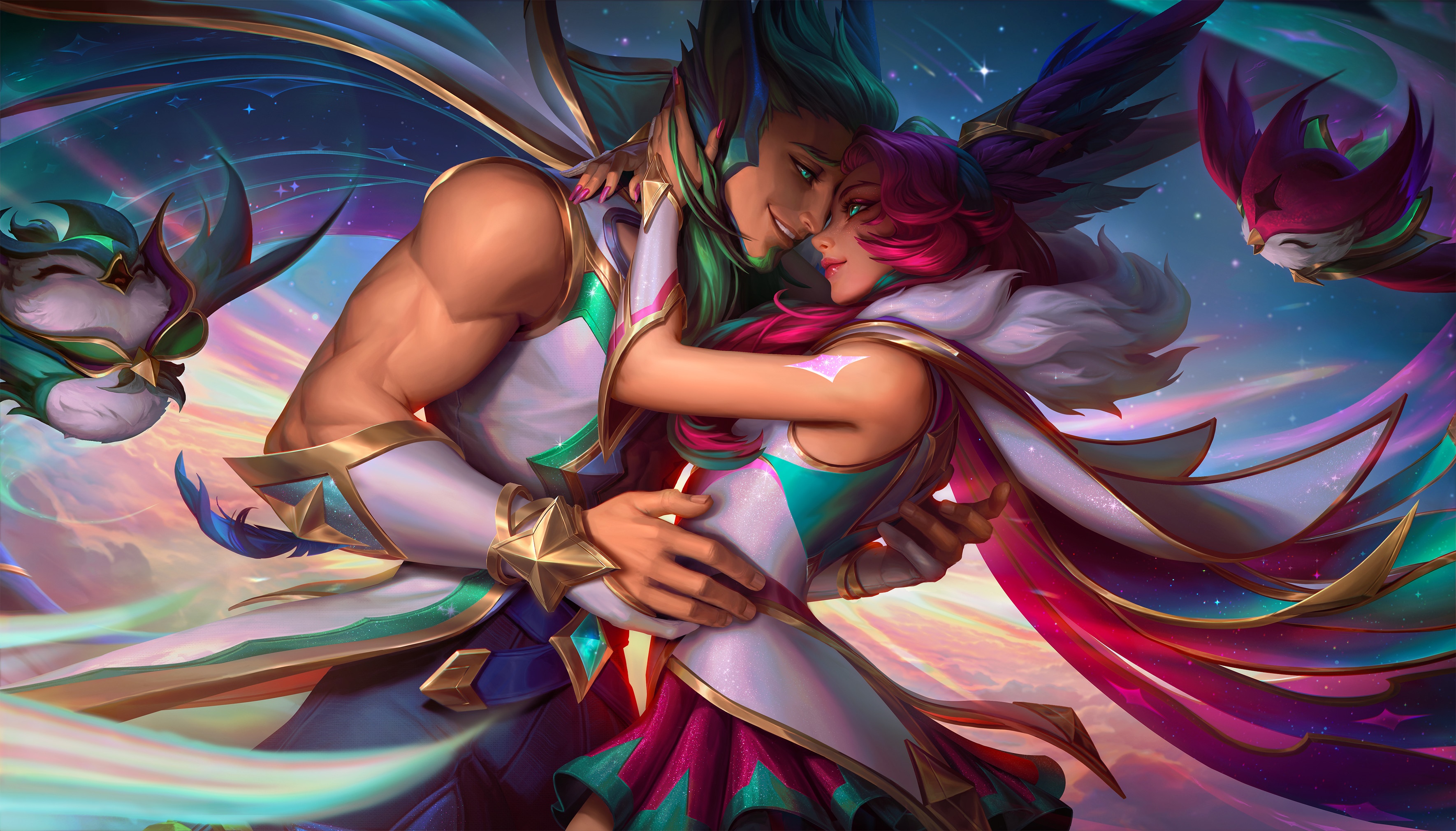 Star Guardian Xayah & Rakan embracing HD Wallpaper