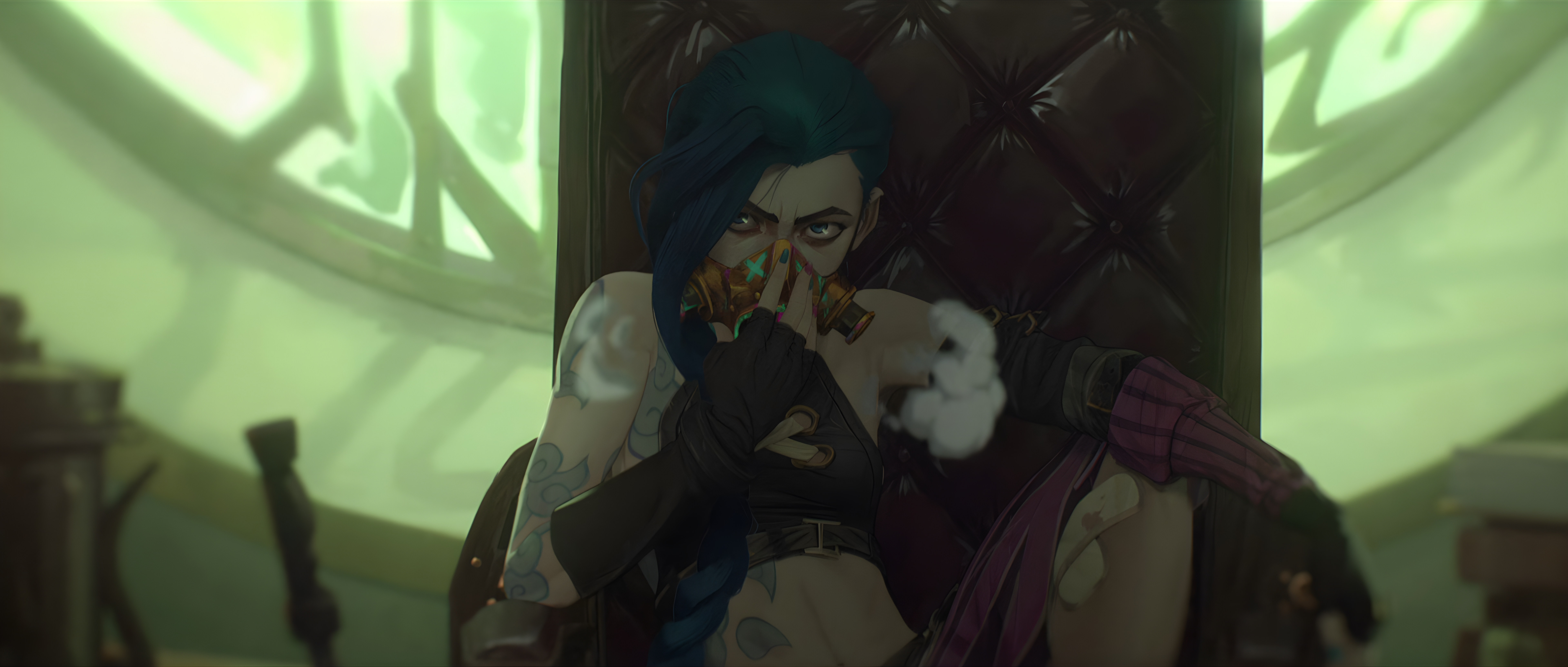 Jinx from Arcane in a chair HD Wallpaper