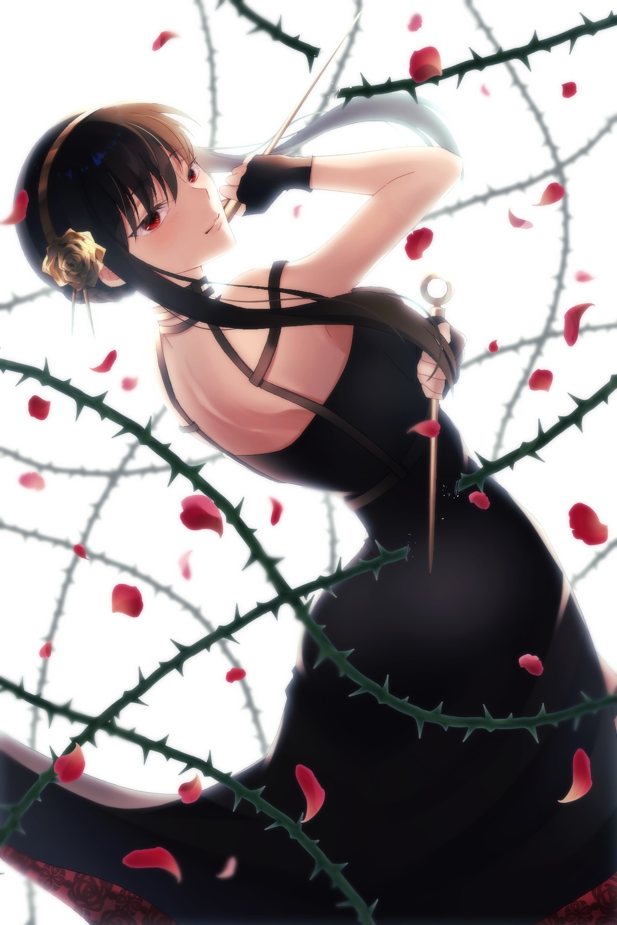 Yor Forger with Thorns and Rose Petals HD Phone Wallpaper