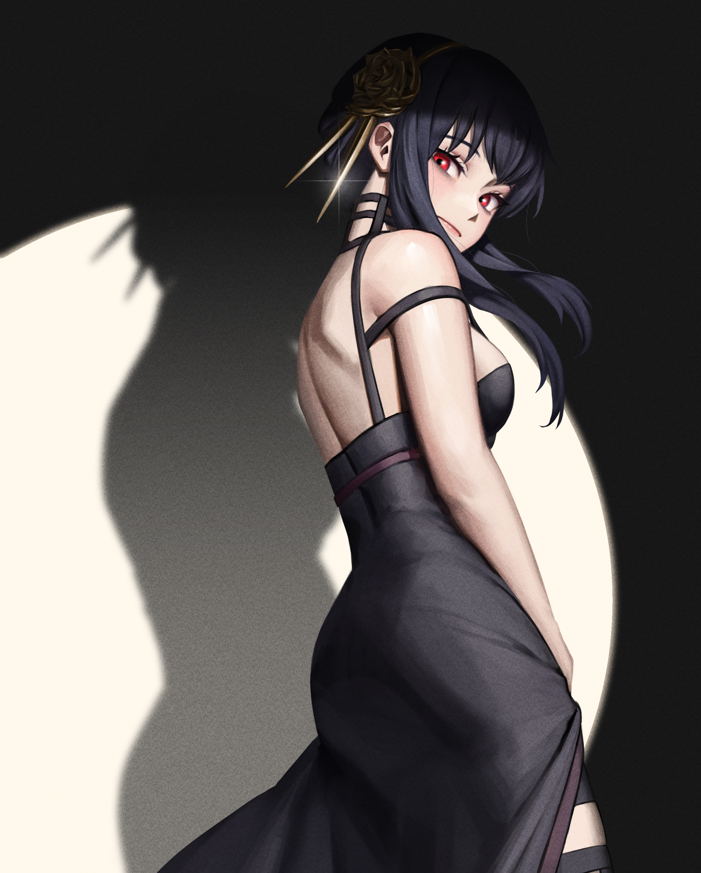 Yor Forger in a black dress HD Phone Wallpaper