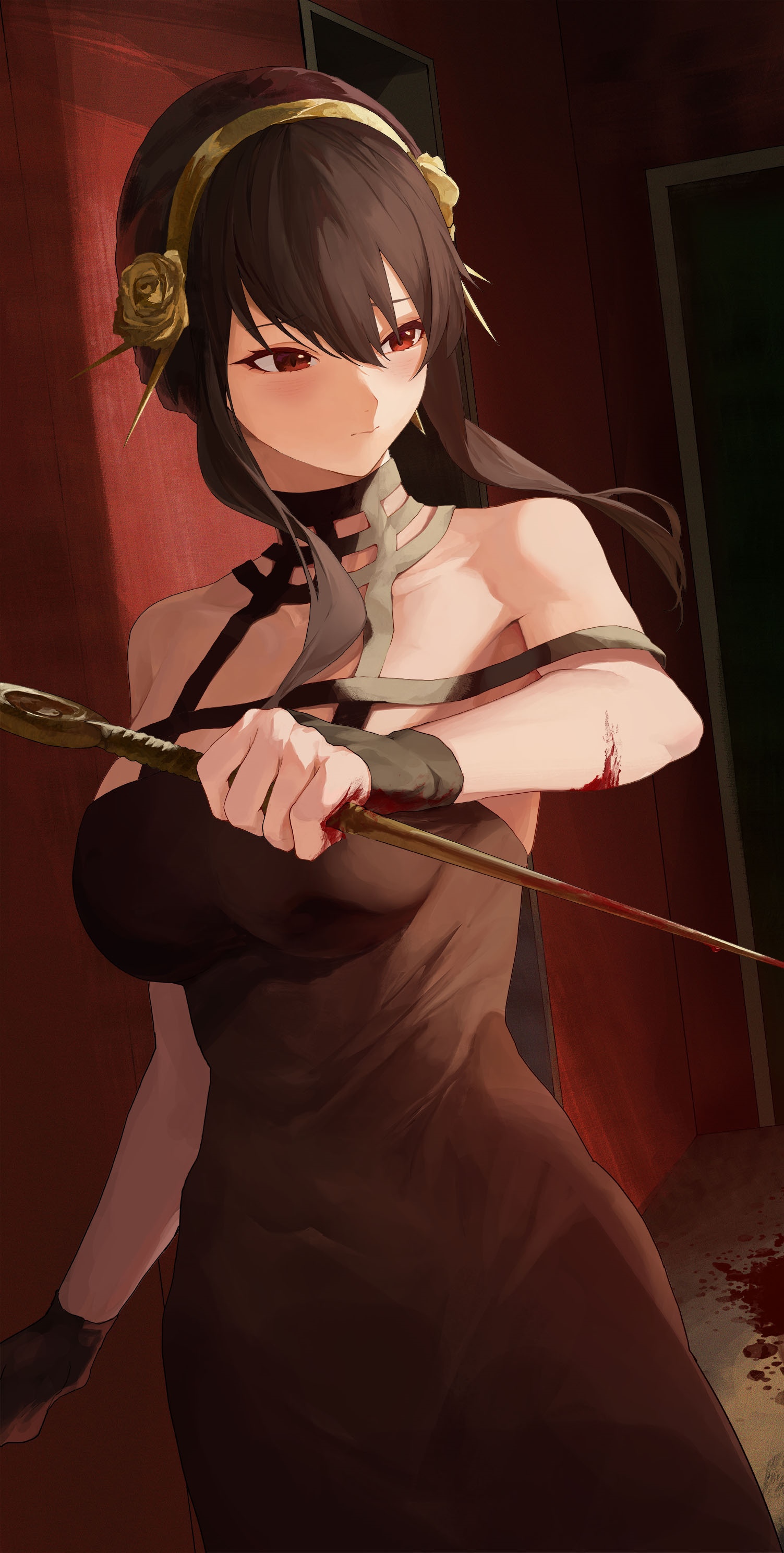 Yor Forger with a bloody weapon from Spy x Family HD Phone Wallpaper