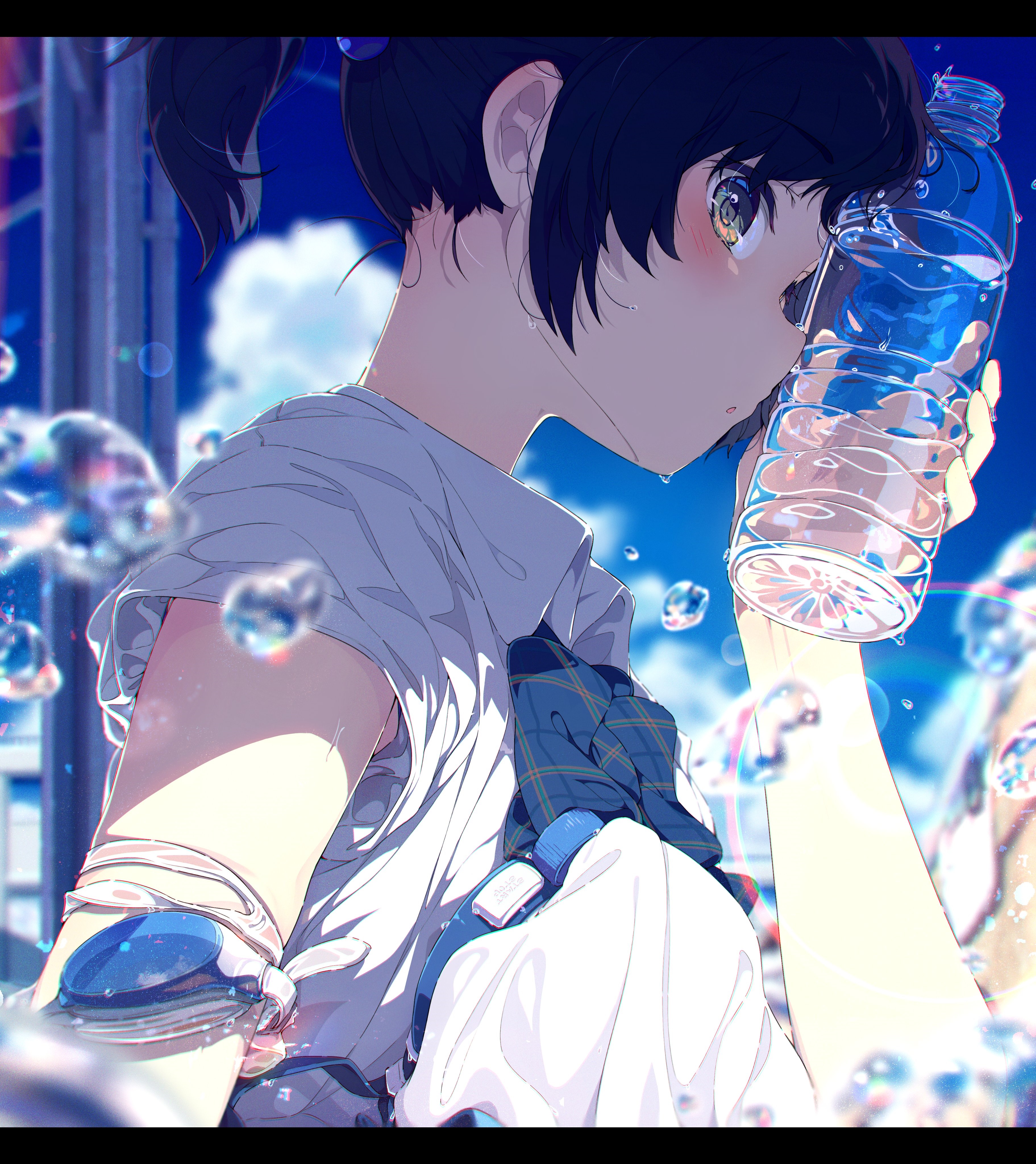 Schoolgirl drinking from a water bottle HD Phone Wallpaper