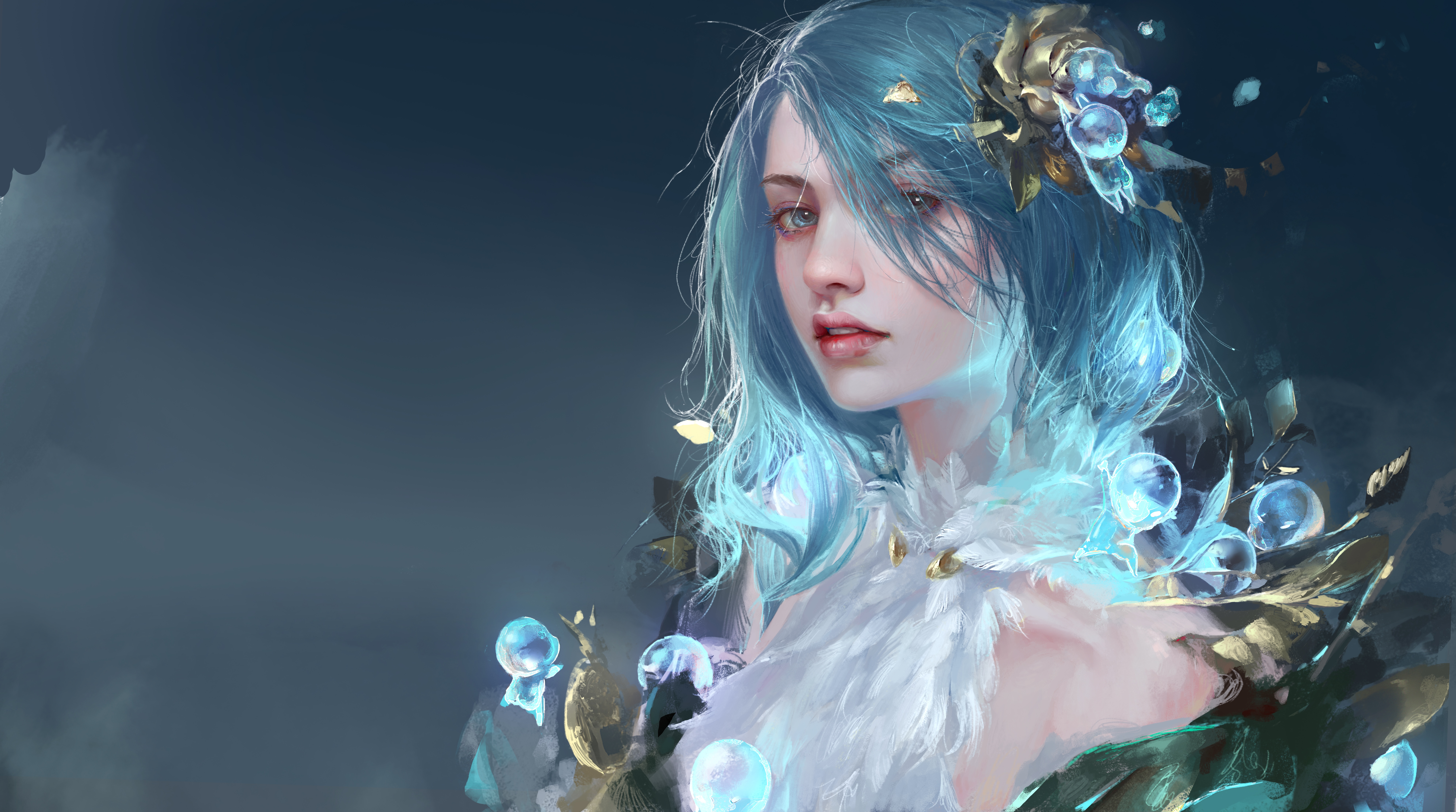 4K Fantasy Girl with Blue Hair and Blue Eyes HD Wallpaper