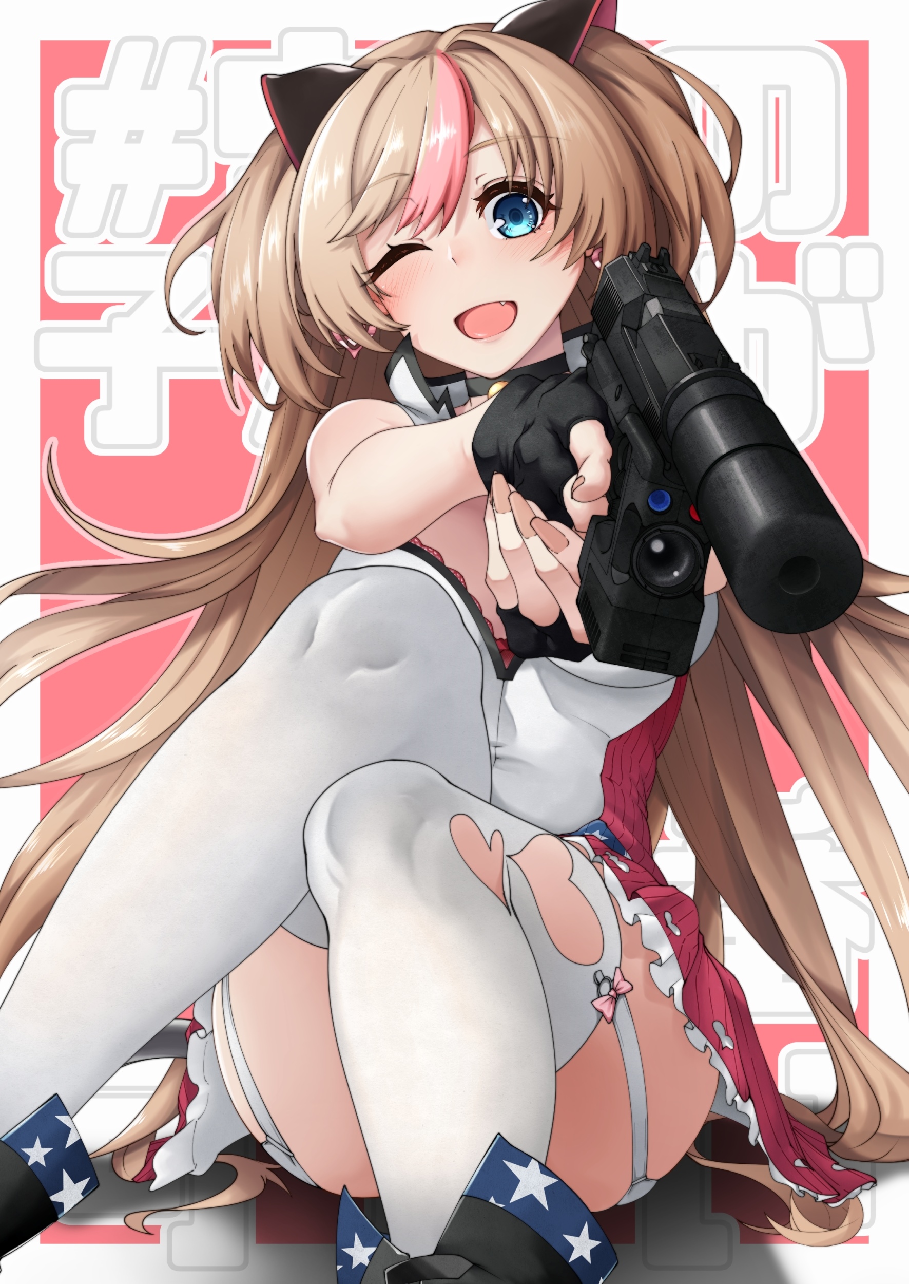 Anime girl with cat ears and gun HD Phone Wallpaper