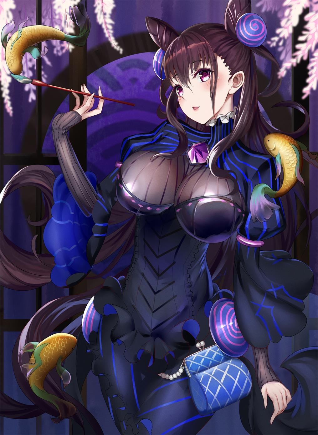 Murasaki Shikibu from Fate/Grand Order with Koi Fish HD Phone Wallpaper