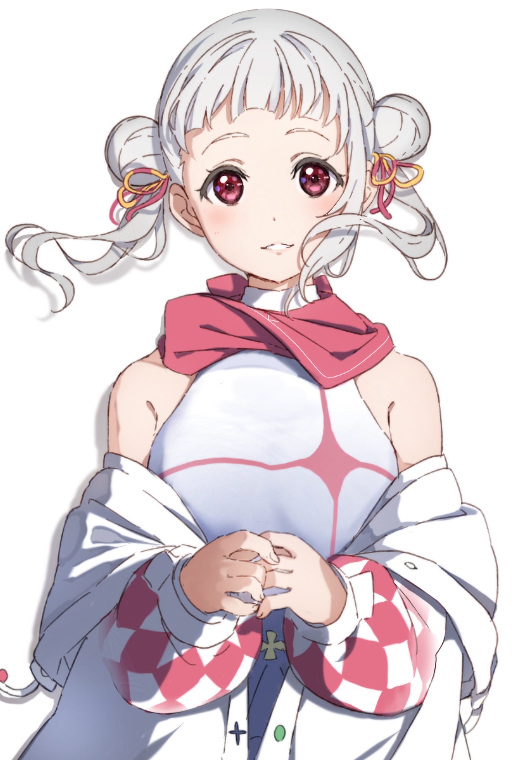 Anime girl with gray hair and red eyes HD Phone Wallpaper