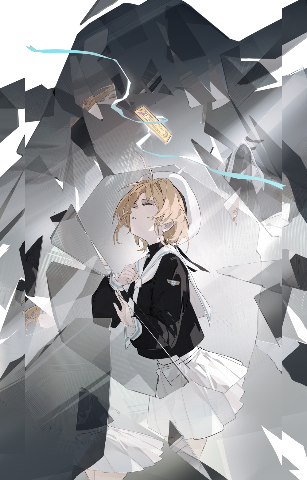 Girl in sailor uniform with a mirror and cards HD Phone Wallpaper
