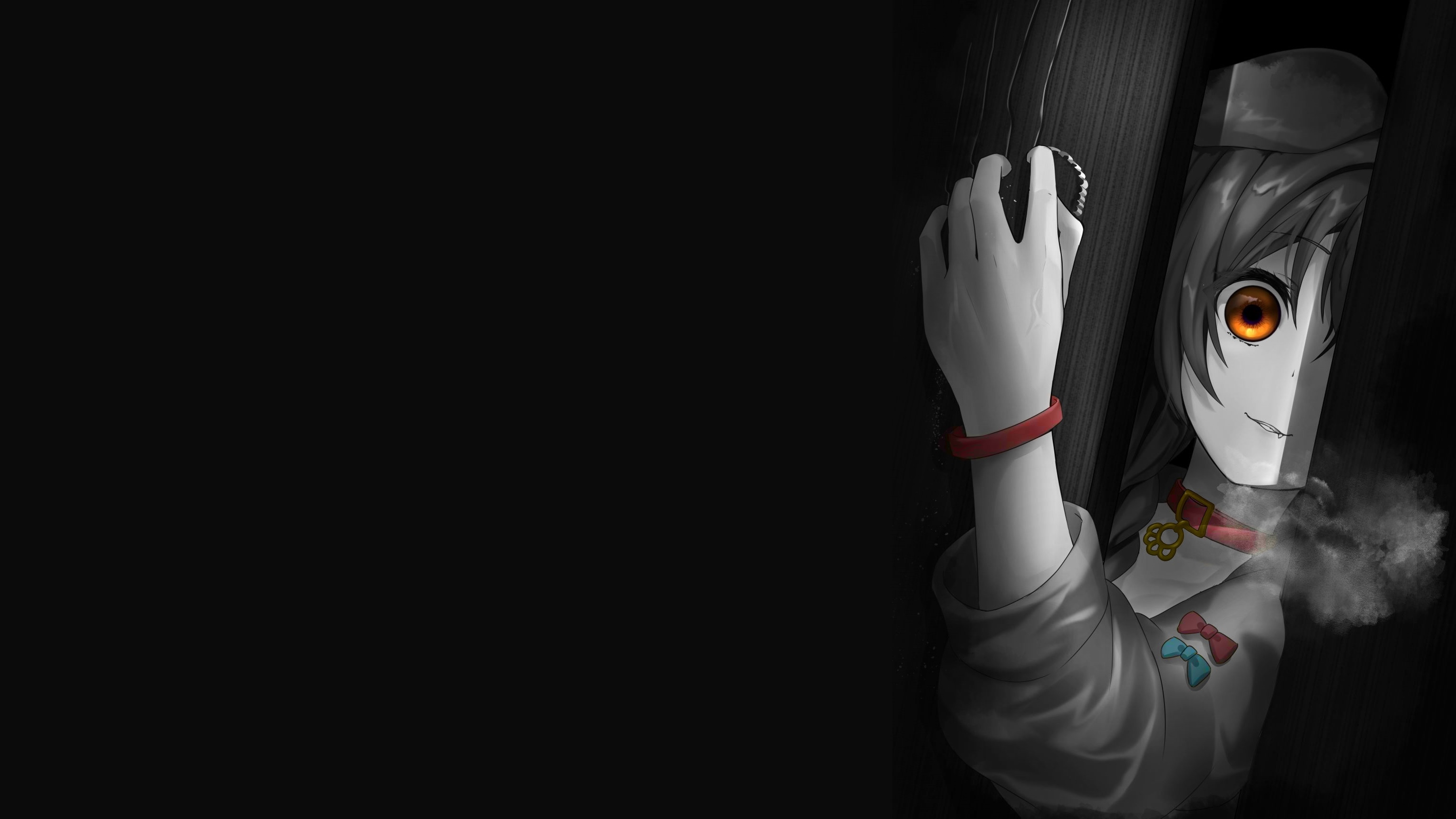 Anime girl with selective coloring and collar HD Wallpaper