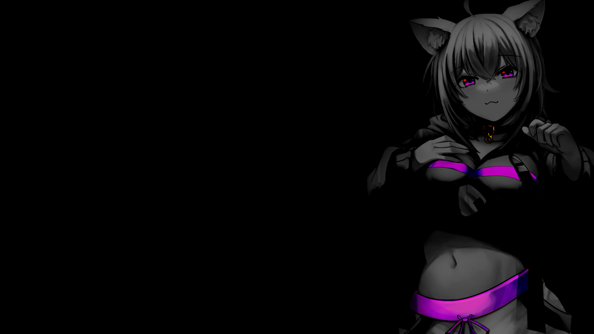 Nekomata Okayu with Cat Ears and Purple Accents HD Wallpaper