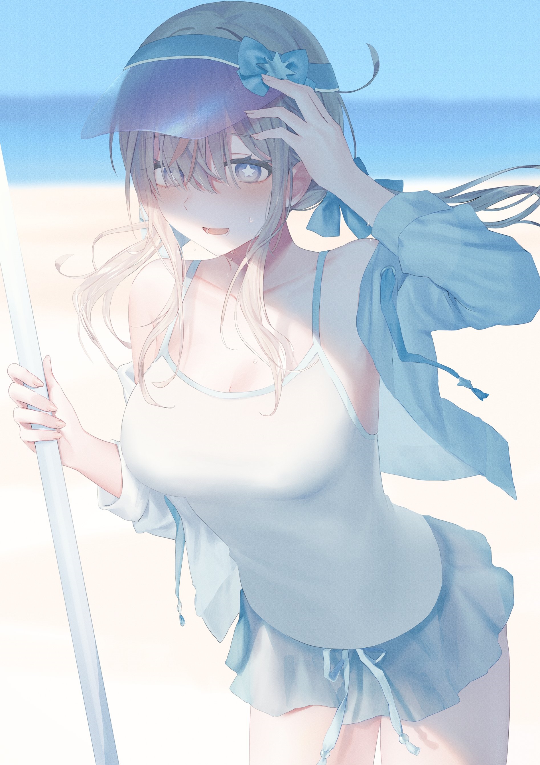 Anime girl in swimsuit at the beach HD Phone Wallpaper
