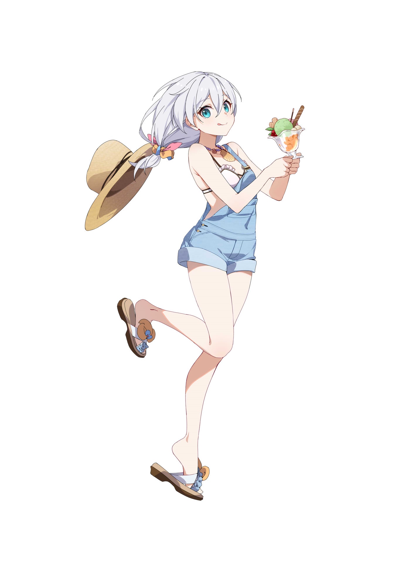 Kiana Kaslana with a summer hat and ice cream HD Phone Wallpaper