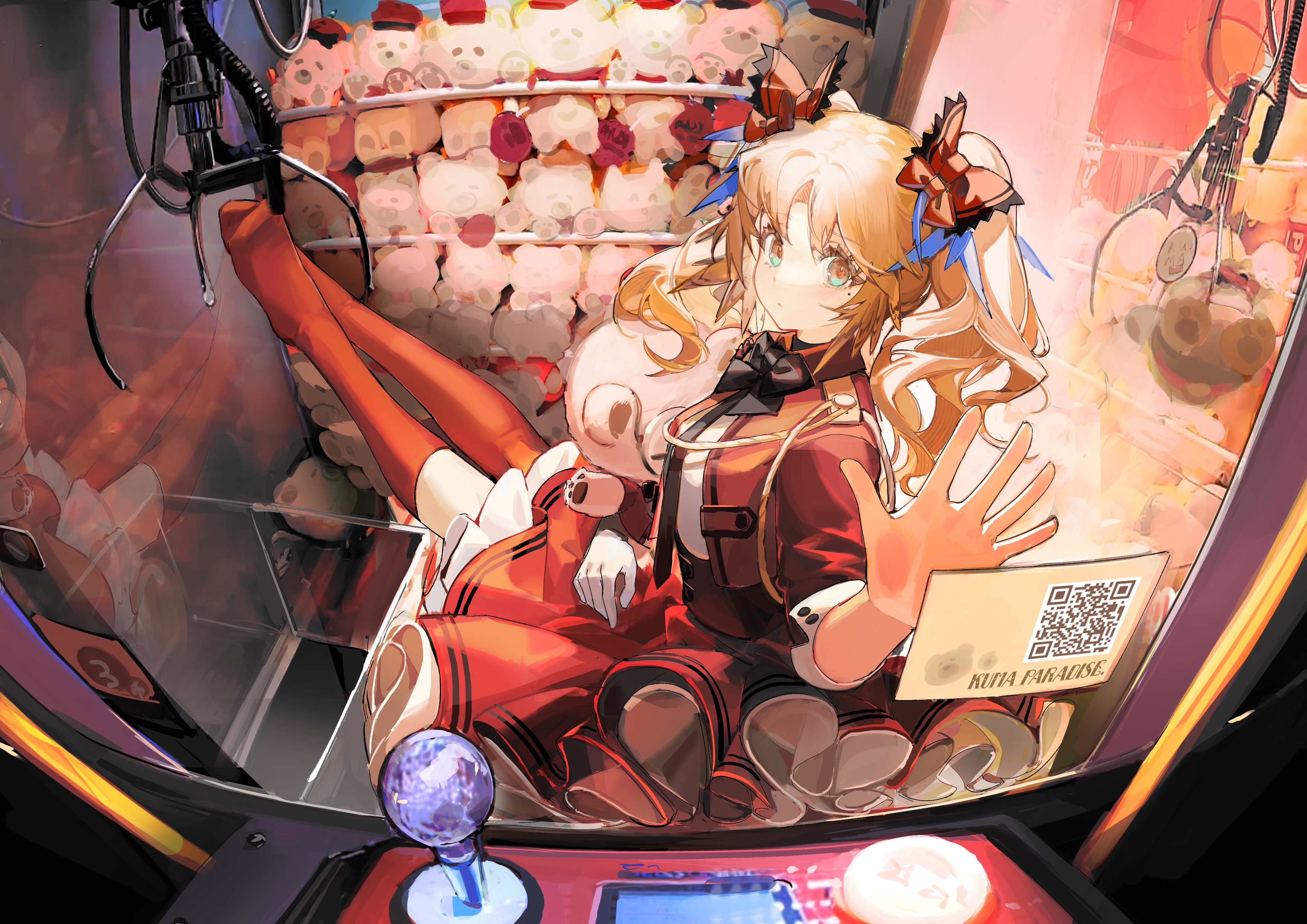 Anime girl in a claw machine with Arknights theme HD Wallpaper
