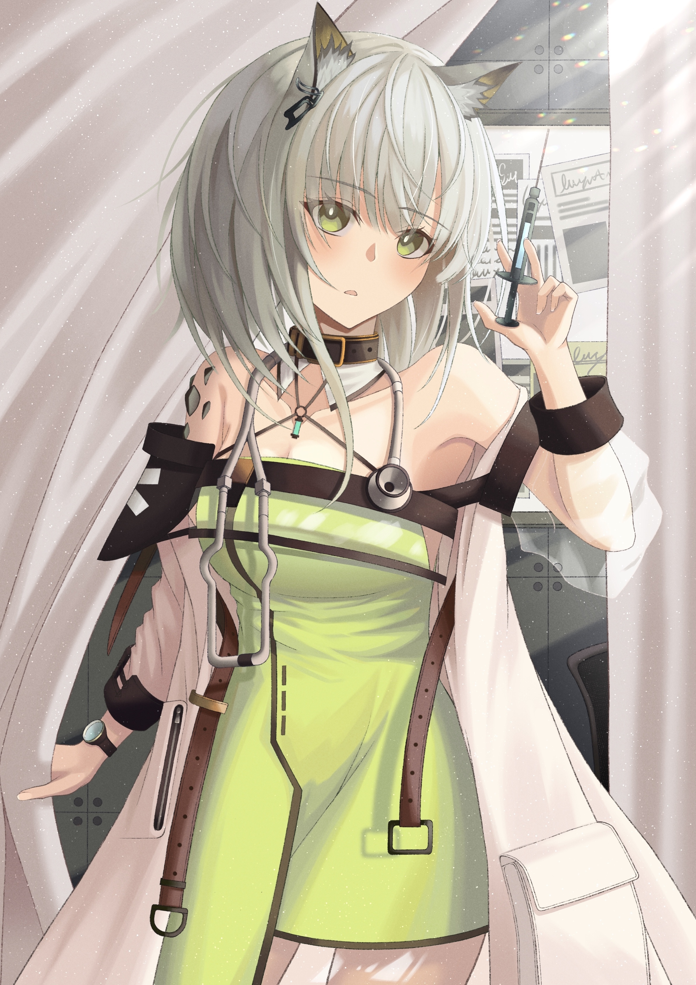 Kaltsit from Arknights holding a syringe HD Phone Wallpaper