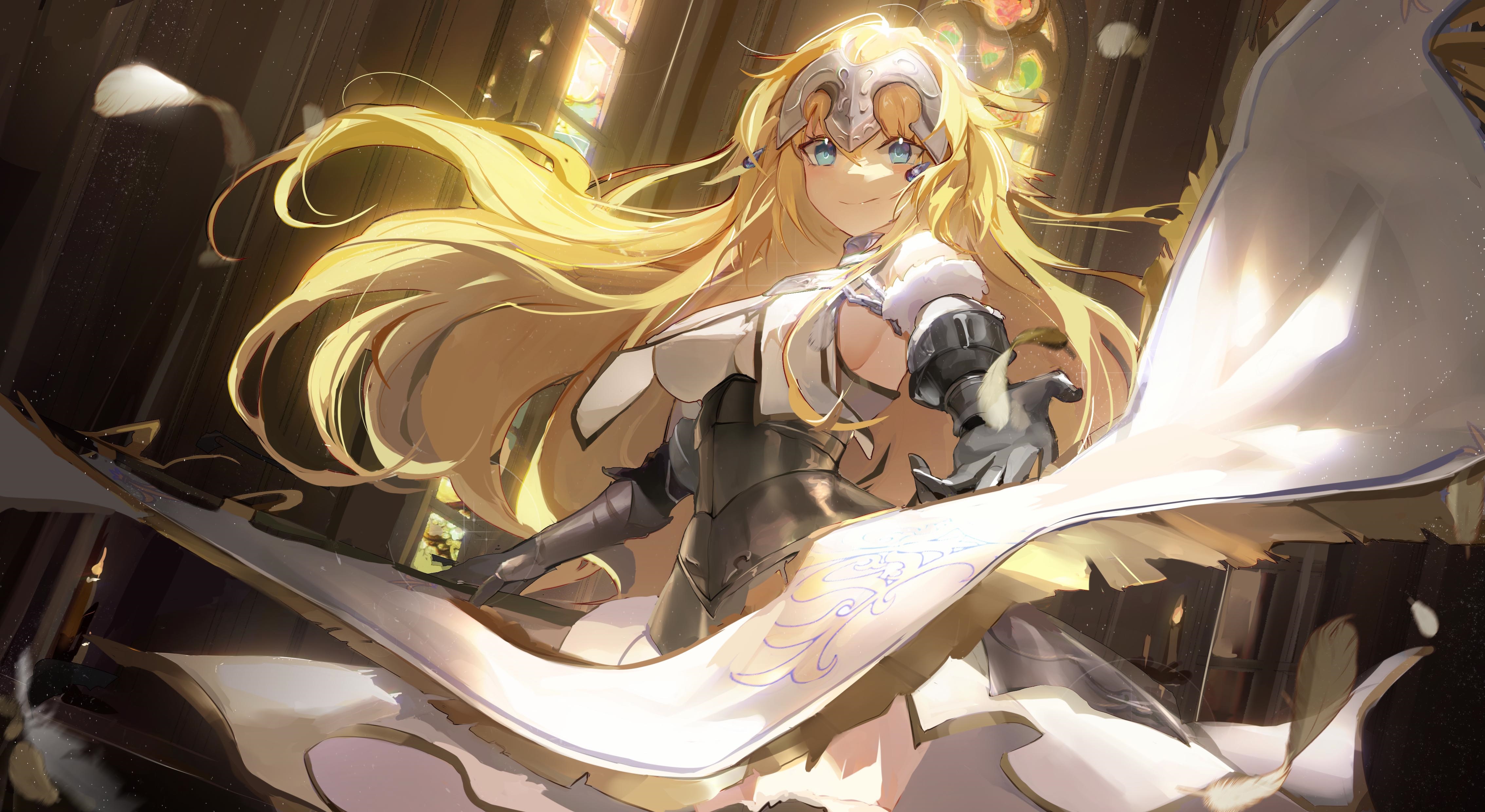 Jeanne d'Arc in armor with blonde hair and blue eyes HD Wallpaper