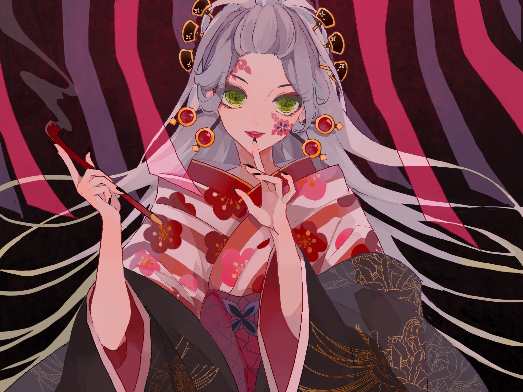 Daki from Kimetsu no Yaiba smoking a pipe HD Wallpaper